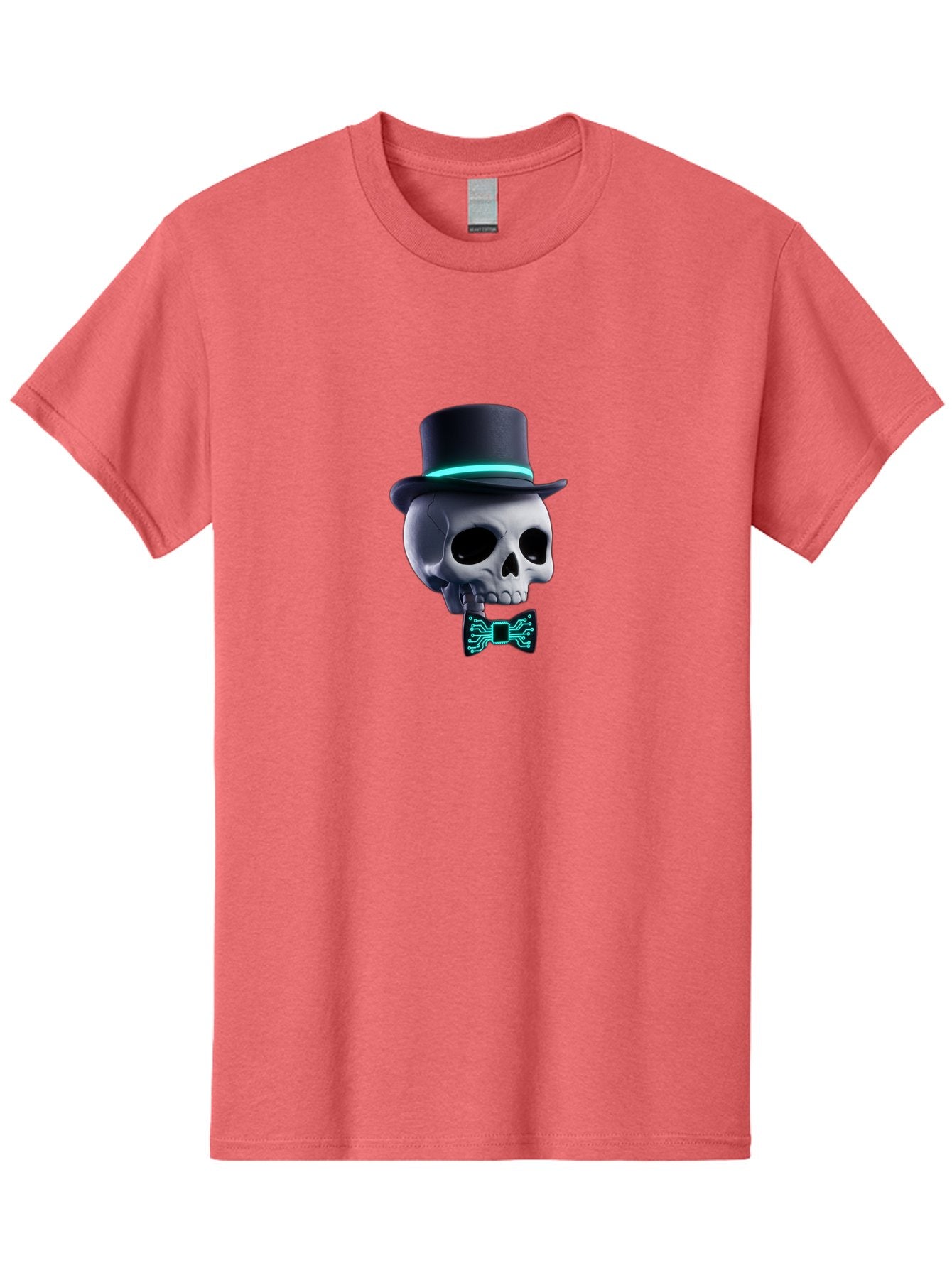 Skull-With-Top-Hat-And-Bow-Tie-2 Men'S Graphic Tee, 100% Cotton, Comfortable Casual Summer Wear, Machine Washable, Skull With Top Hat, Cyberpunk Style, Futuristic, Circuit Board, Bow Tie, Glowing Neon, Tech-Inspired Art, Gothic Chic, Bad624 9