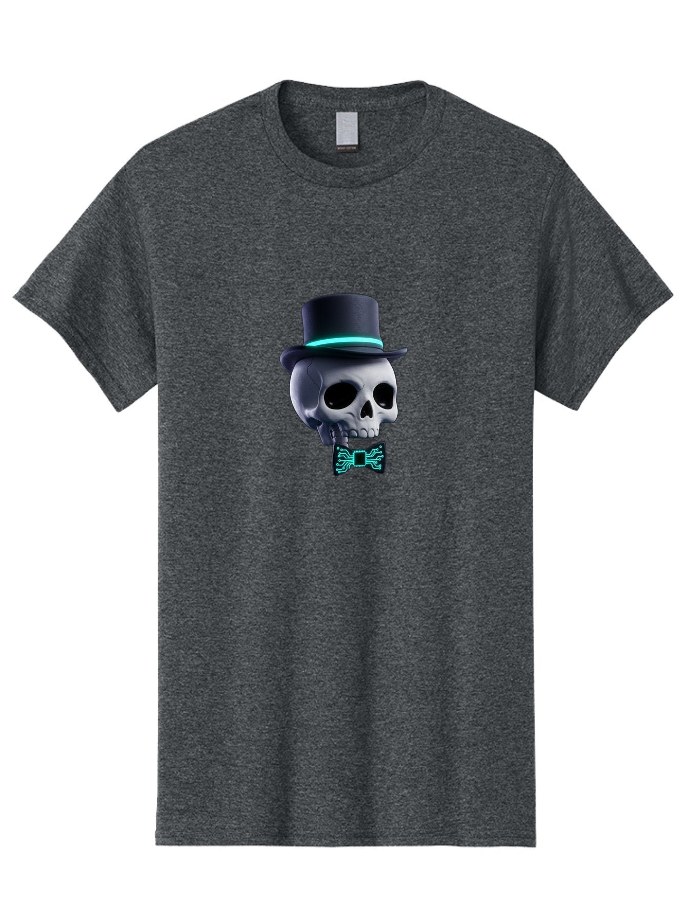 Skull-With-Top-Hat-And-Bow-Tie-2 Men'S Graphic Tee, 100% Cotton, Comfortable Casual Summer Wear, Machine Washable, Skull With Top Hat, Cyberpunk Style, Futuristic, Circuit Board, Bow Tie, Glowing Neon, Tech-Inspired Art, Gothic Chic, Bad624 12