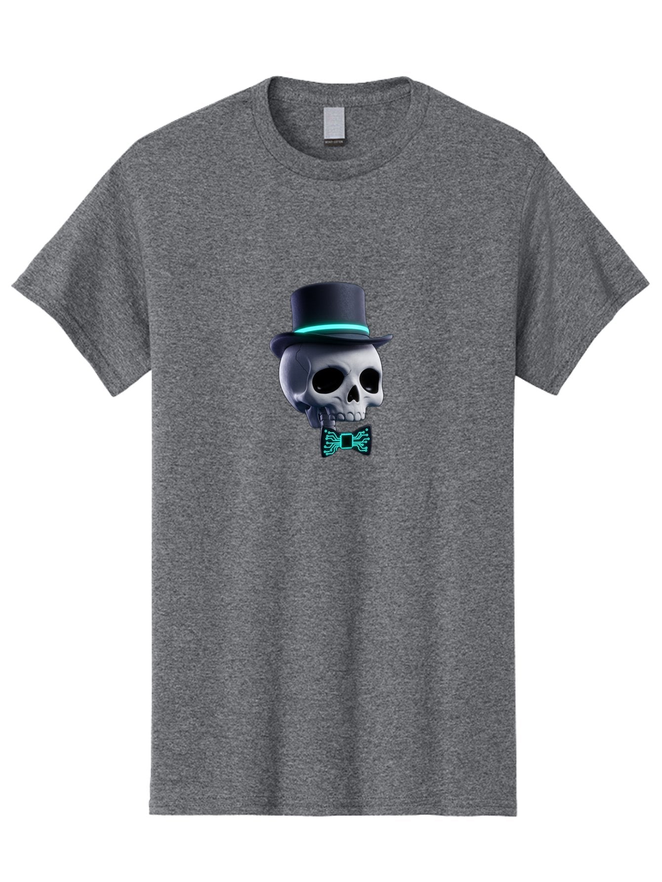Skull-With-Top-Hat-And-Bow-Tie-2 Men'S Graphic Tee, 100% Cotton, Comfortable Casual Summer Wear, Machine Washable, Skull With Top Hat, Cyberpunk Style, Futuristic, Circuit Board, Bow Tie, Glowing Neon, Tech-Inspired Art, Gothic Chic, Bad624 14