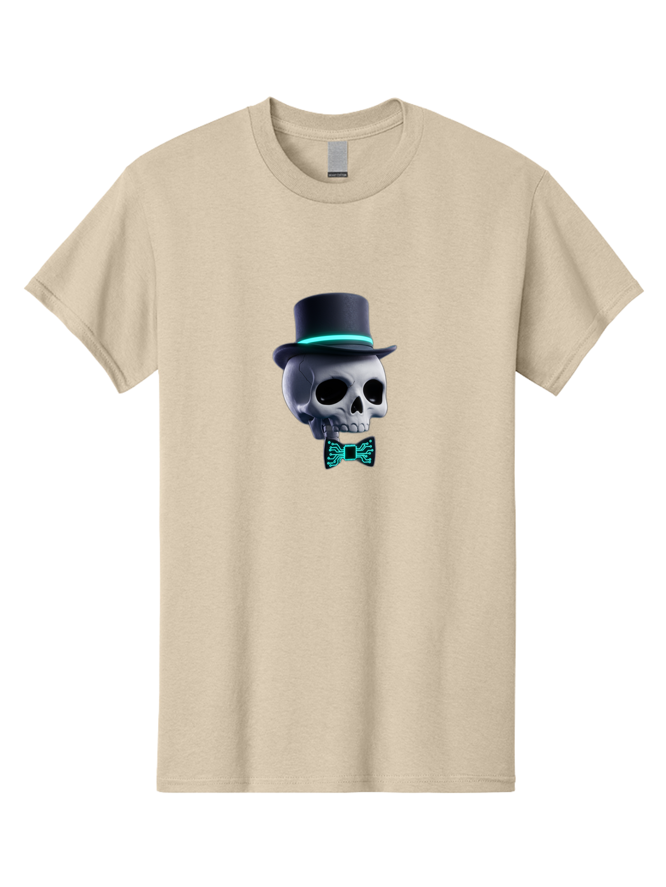 Skull-With-Top-Hat-And-Bow-Tie-2 Men'S Graphic Tee, 100% Cotton, Comfortable Casual Summer Wear, Machine Washable, Skull With Top Hat, Cyberpunk Style, Futuristic, Circuit Board, Bow Tie, Glowing Neon, Tech-Inspired Art, Gothic Chic, Bad624