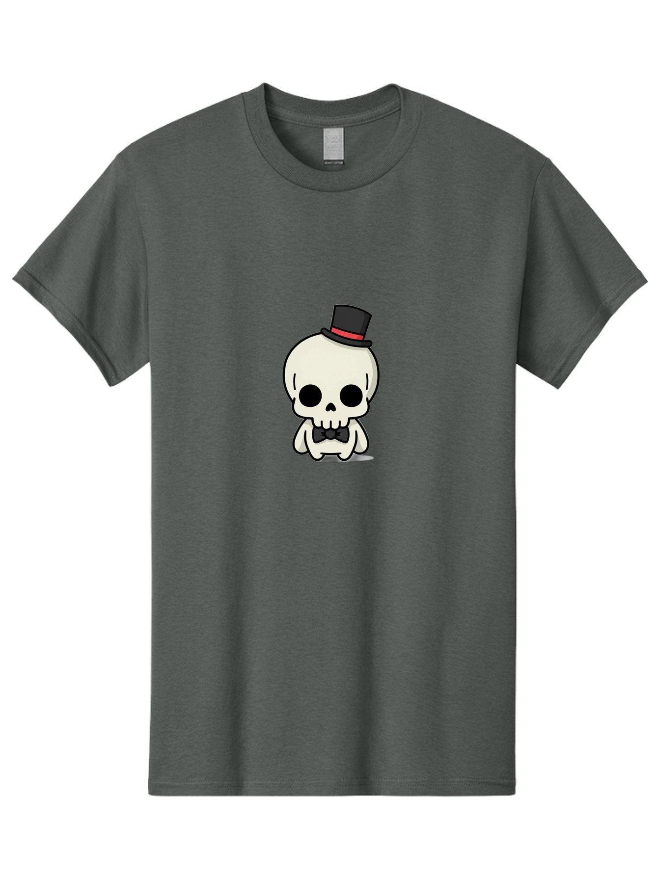 Skull-With-Top-Hat-And-Bow-Tie Men'S Graphic Tee, 100% Cotton, Comfortable Casual Summer Wear, Machine Washable, Cartoon Skull, Top Hat, Black Bow Tie, Skeleton Character, Spooky Charm, Gothic Style, Red Ribbon, Cute Skeleton, Bad625