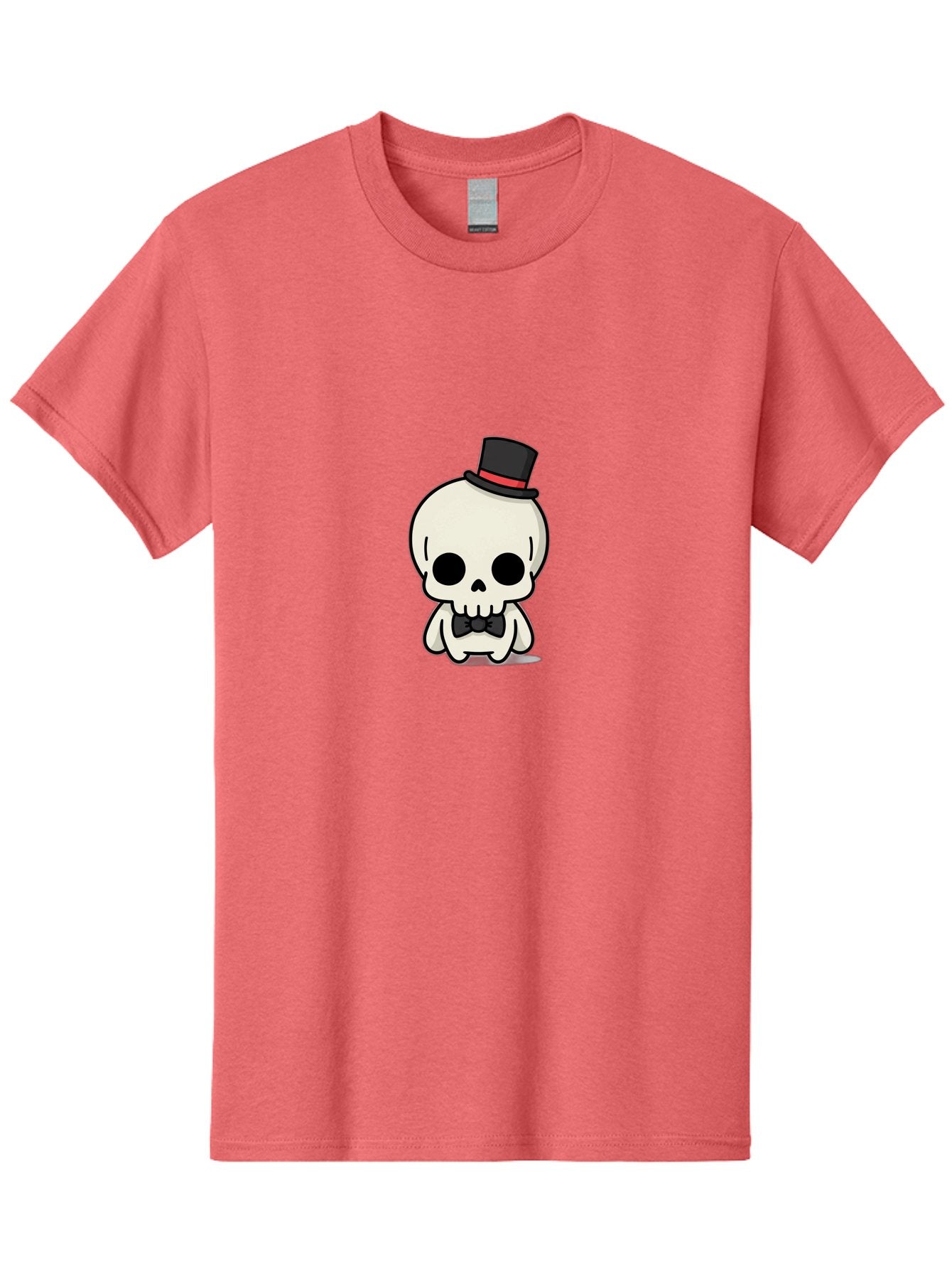 Skull-With-Top-Hat-And-Bow-Tie Men'S Graphic Tee, 100% Cotton, Comfortable Casual Summer Wear, Machine Washable, Cartoon Skull, Top Hat, Black Bow Tie, Skeleton Character, Spooky Charm, Gothic Style, Red Ribbon, Cute Skeleton, Bad625 8