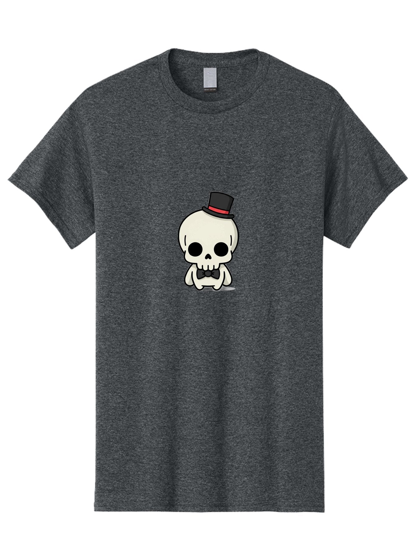 Skull-With-Top-Hat-And-Bow-Tie Men'S Graphic Tee, 100% Cotton, Comfortable Casual Summer Wear, Machine Washable, Cartoon Skull, Top Hat, Black Bow Tie, Skeleton Character, Spooky Charm, Gothic Style, Red Ribbon, Cute Skeleton, Bad625 11