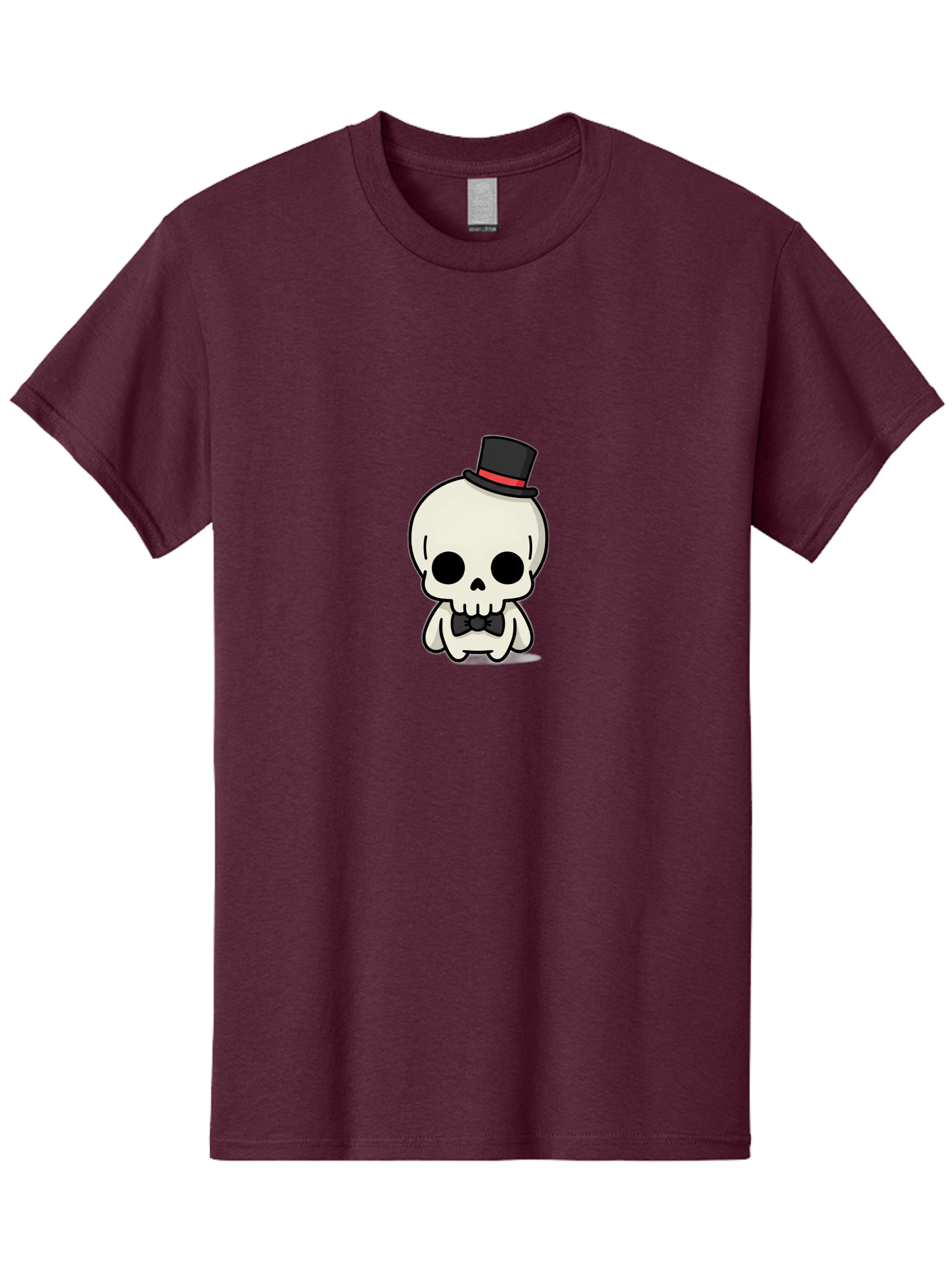 Skull-With-Top-Hat-And-Bow-Tie Men'S Graphic Tee, 100% Cotton, Comfortable Casual Summer Wear, Machine Washable, Cartoon Skull, Top Hat, Black Bow Tie, Skeleton Character, Spooky Charm, Gothic Style, Red Ribbon, Cute Skeleton, Bad625