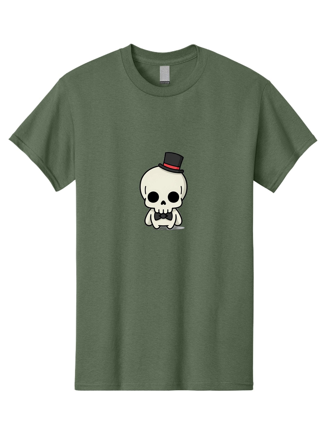 Skull-With-Top-Hat-And-Bow-Tie Men'S Graphic Tee, 100% Cotton, Comfortable Casual Summer Wear, Machine Washable, Cartoon Skull, Top Hat, Black Bow Tie, Skeleton Character, Spooky Charm, Gothic Style, Red Ribbon, Cute Skeleton, Bad625 13