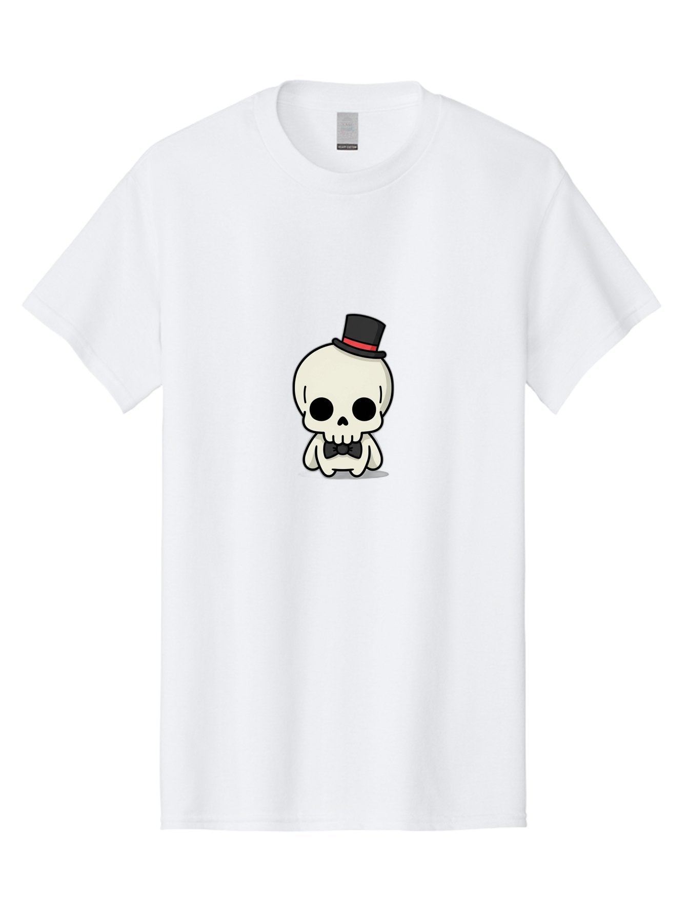 Skull-With-Top-Hat-And-Bow-Tie Men'S Graphic Tee, 100% Cotton, Comfortable Casual Summer Wear, Machine Washable, Cartoon Skull, Top Hat, Black Bow Tie, Skeleton Character, Spooky Charm, Gothic Style, Red Ribbon, Cute Skeleton, Bad625 9