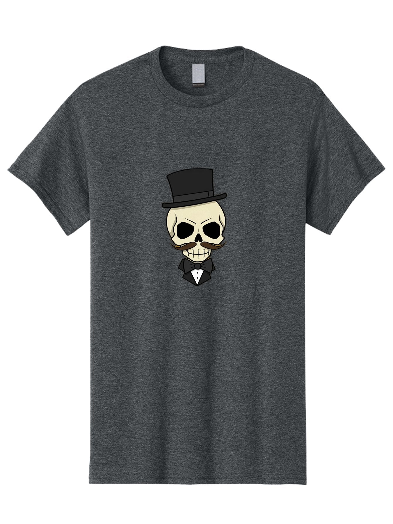 Skull-With-Top-Hat Men'S Graphic Tee, 100% Cotton, Comfortable Casual Summer Wear, Machine Washable, Human Skull With Hat And Mustache, Formal Attire, Bow Tie, Tuxedo, Gentlemanly Appearance, Refined Features, Elegant Design, Quirky Character Bad626 13