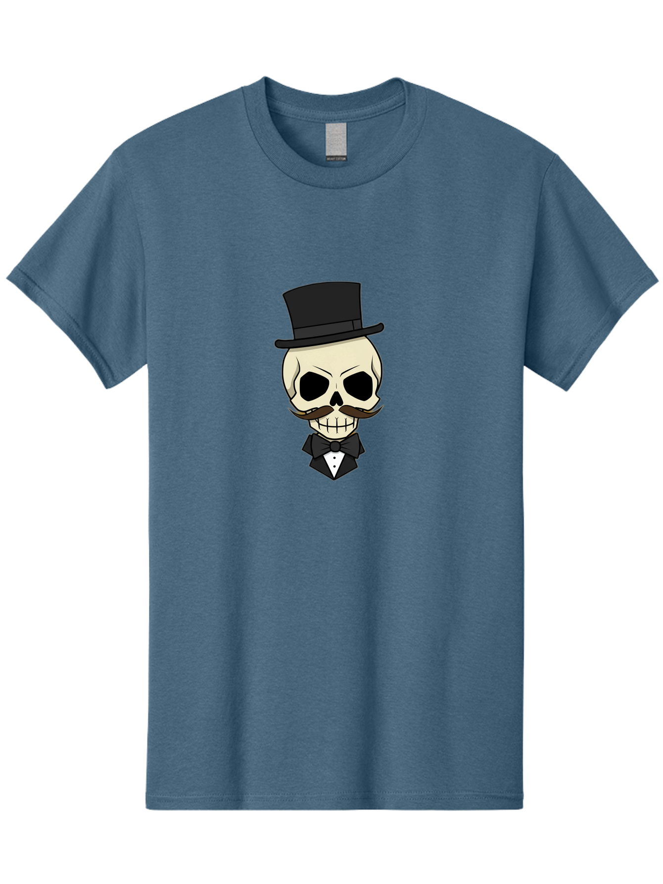Skull-With-Top-Hat Men'S Graphic Tee, 100% Cotton, Comfortable Casual Summer Wear, Machine Washable, Human Skull With Hat And Mustache, Formal Attire, Bow Tie, Tuxedo, Gentlemanly Appearance, Refined Features, Elegant Design, Quirky Character Bad626 14