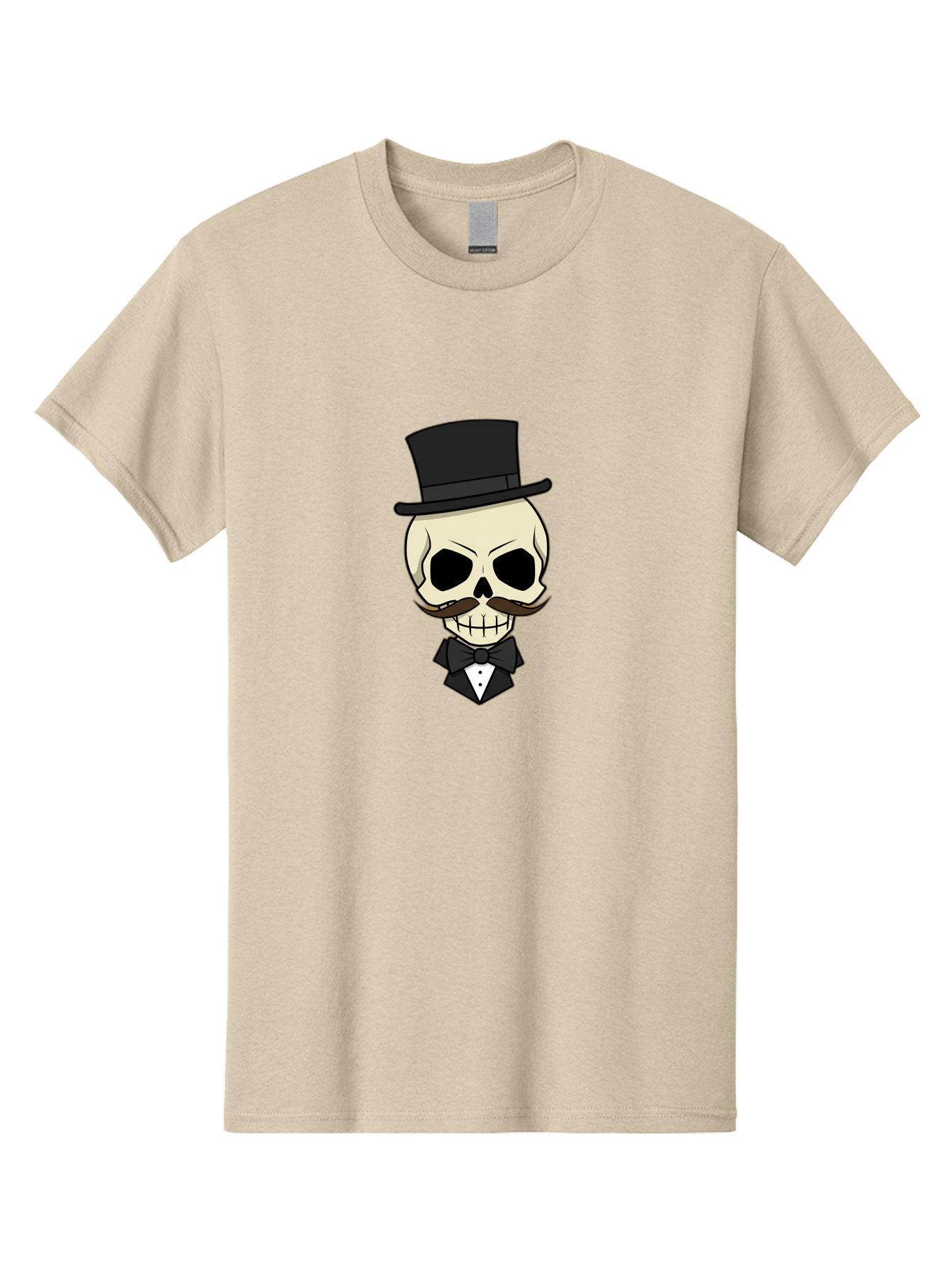 Skull-With-Top-Hat Men'S Graphic Tee, 100% Cotton, Comfortable Casual Summer Wear, Machine Washable, Human Skull With Hat And Mustache, Formal Attire, Bow Tie, Tuxedo, Gentlemanly Appearance, Refined Features, Elegant Design, Quirky Character Bad626 12