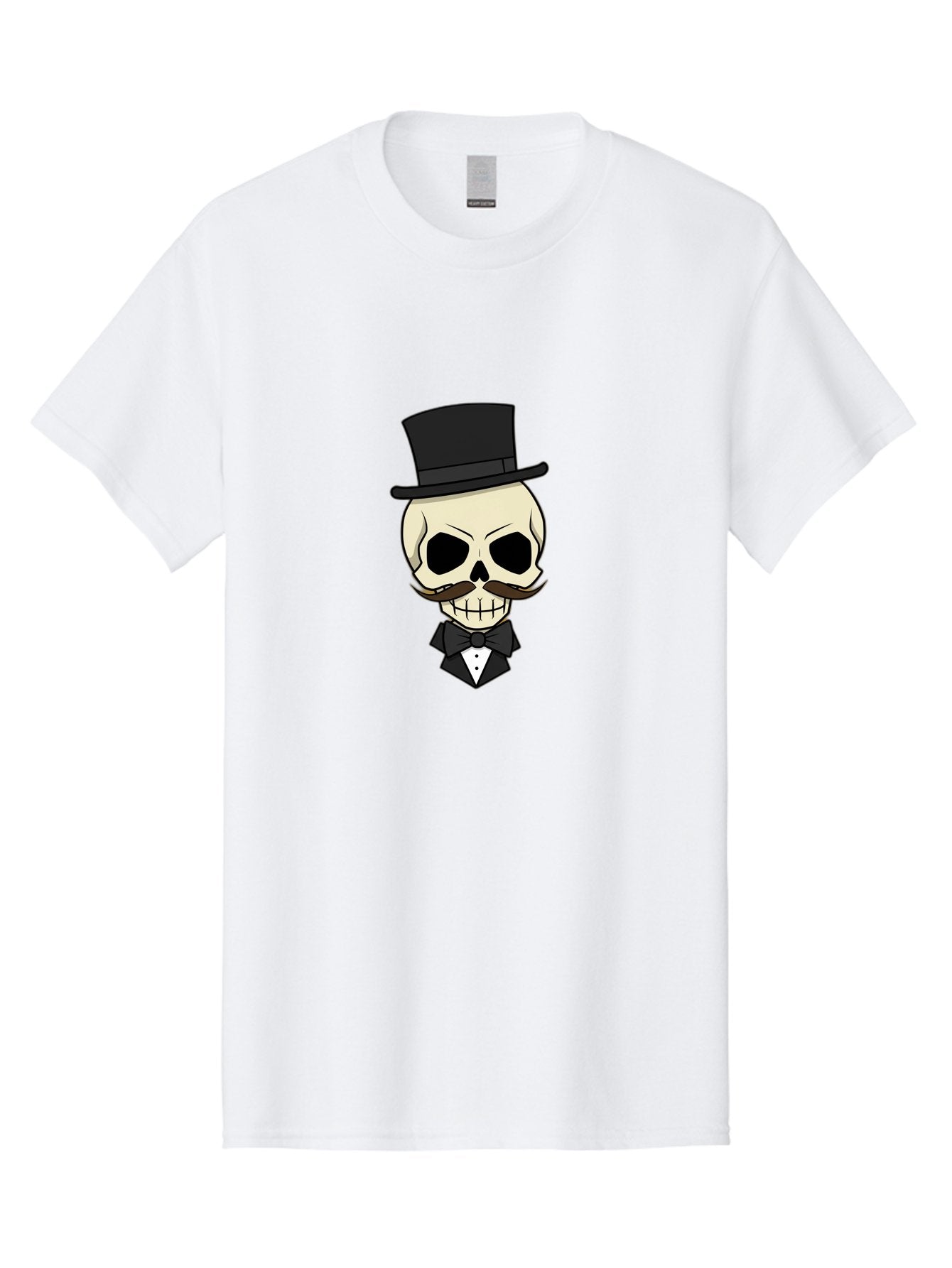 Skull-With-Top-Hat Men'S Graphic Tee, 100% Cotton, Comfortable Casual Summer Wear, Machine Washable, Human Skull With Hat And Mustache, Formal Attire, Bow Tie, Tuxedo, Gentlemanly Appearance, Refined Features, Elegant Design, Quirky Character Bad626 4