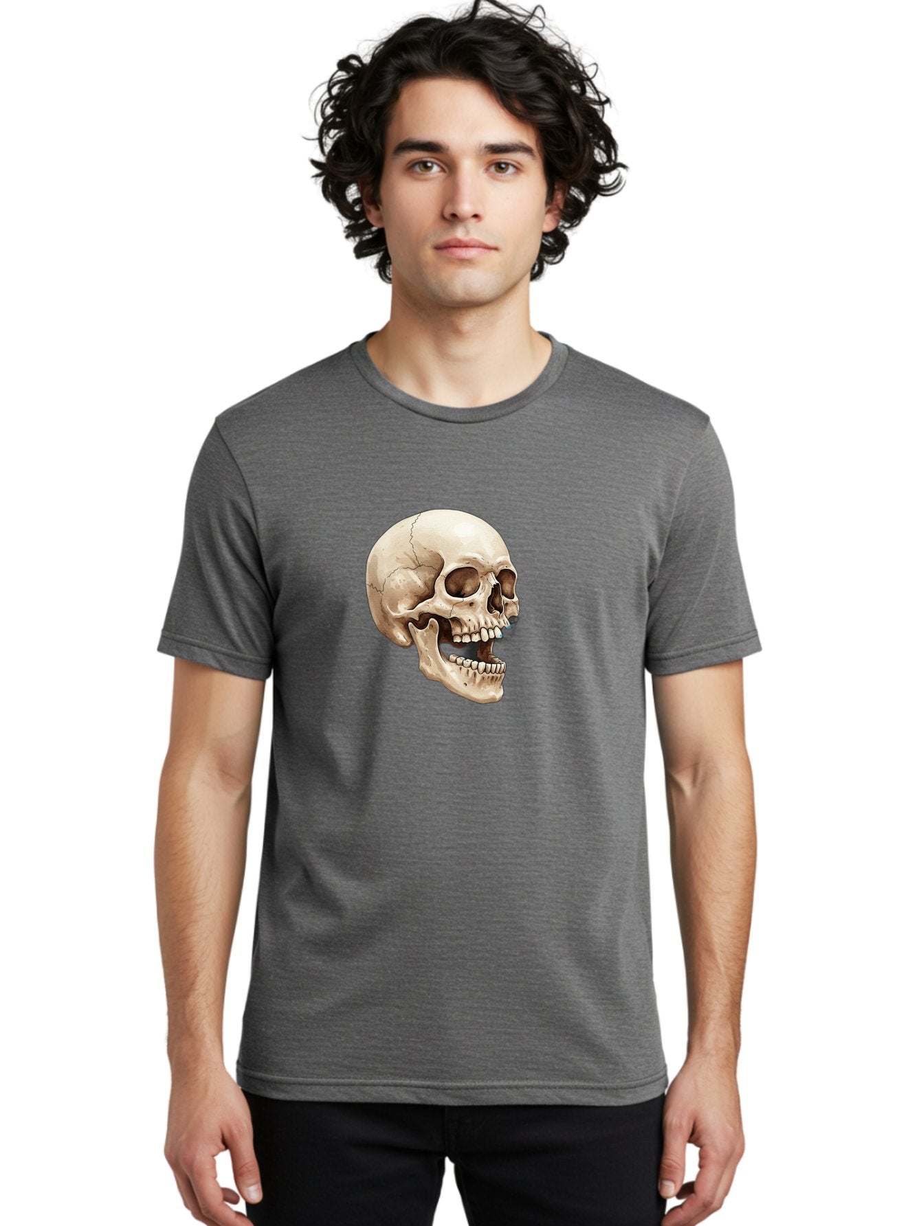 Skull Men'S Graphic Tee, 100% Cotton, Comfortable Casual Summer Wear, Machine Washable, Human Skull, Skeletal Head, Jawbone, Teeth, Anatomy, Bones, Forensic Science, Medical Illustration, Skull Structure Bad627 25