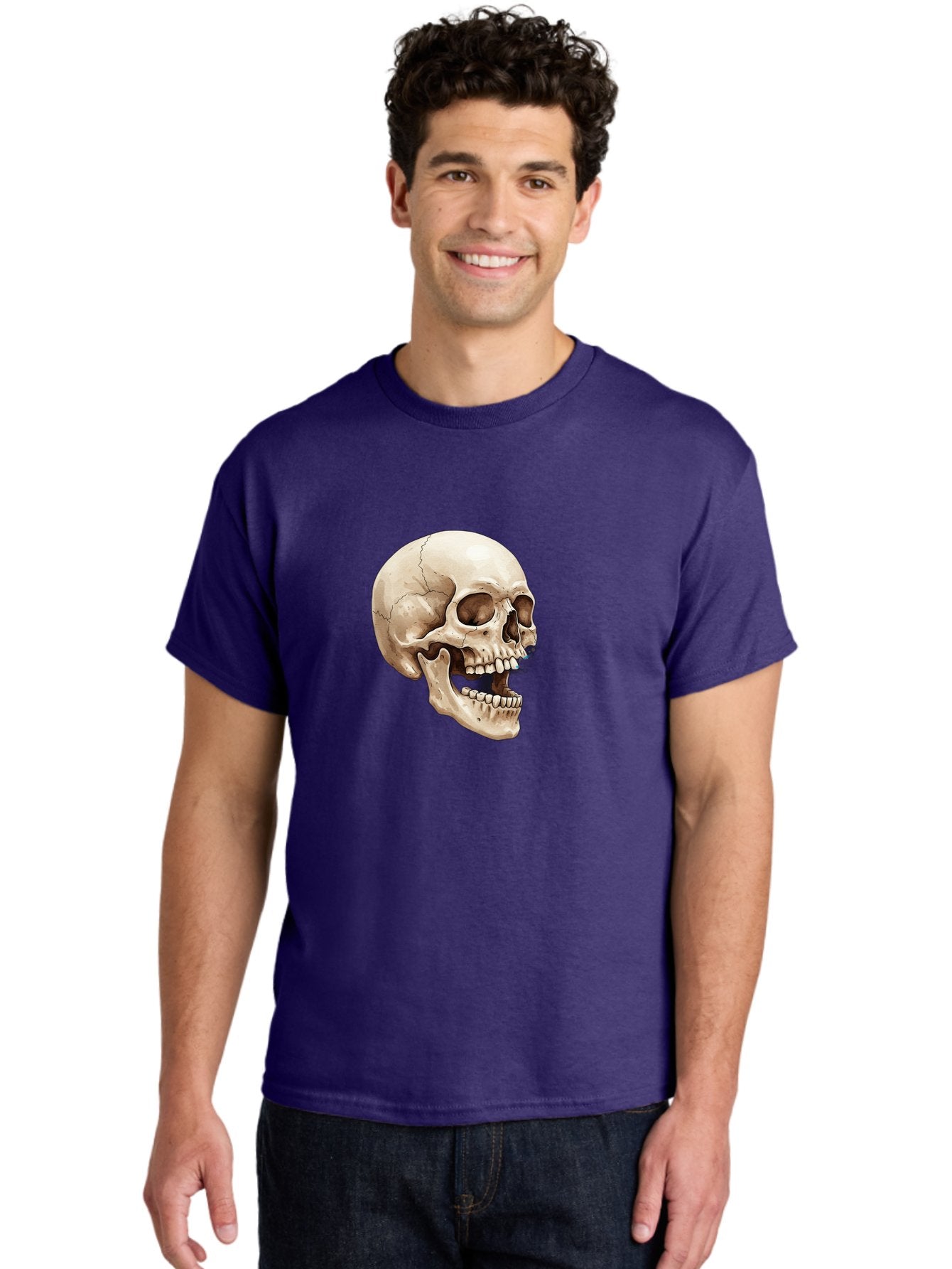 Skull Men'S Graphic Tee, 100% Cotton, Comfortable Casual Summer Wear, Machine Washable, Human Skull, Skeletal Head, Jawbone, Teeth, Anatomy, Bones, Forensic Science, Medical Illustration, Skull Structure Bad627 28