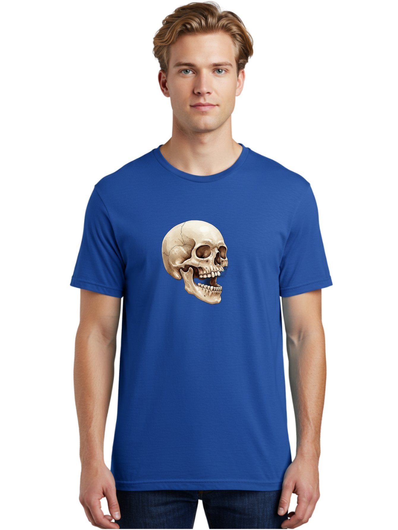 Skull Men'S Graphic Tee, 100% Cotton, Comfortable Casual Summer Wear, Machine Washable, Human Skull, Skeletal Head, Jawbone, Teeth, Anatomy, Bones, Forensic Science, Medical Illustration, Skull Structure Bad627 20