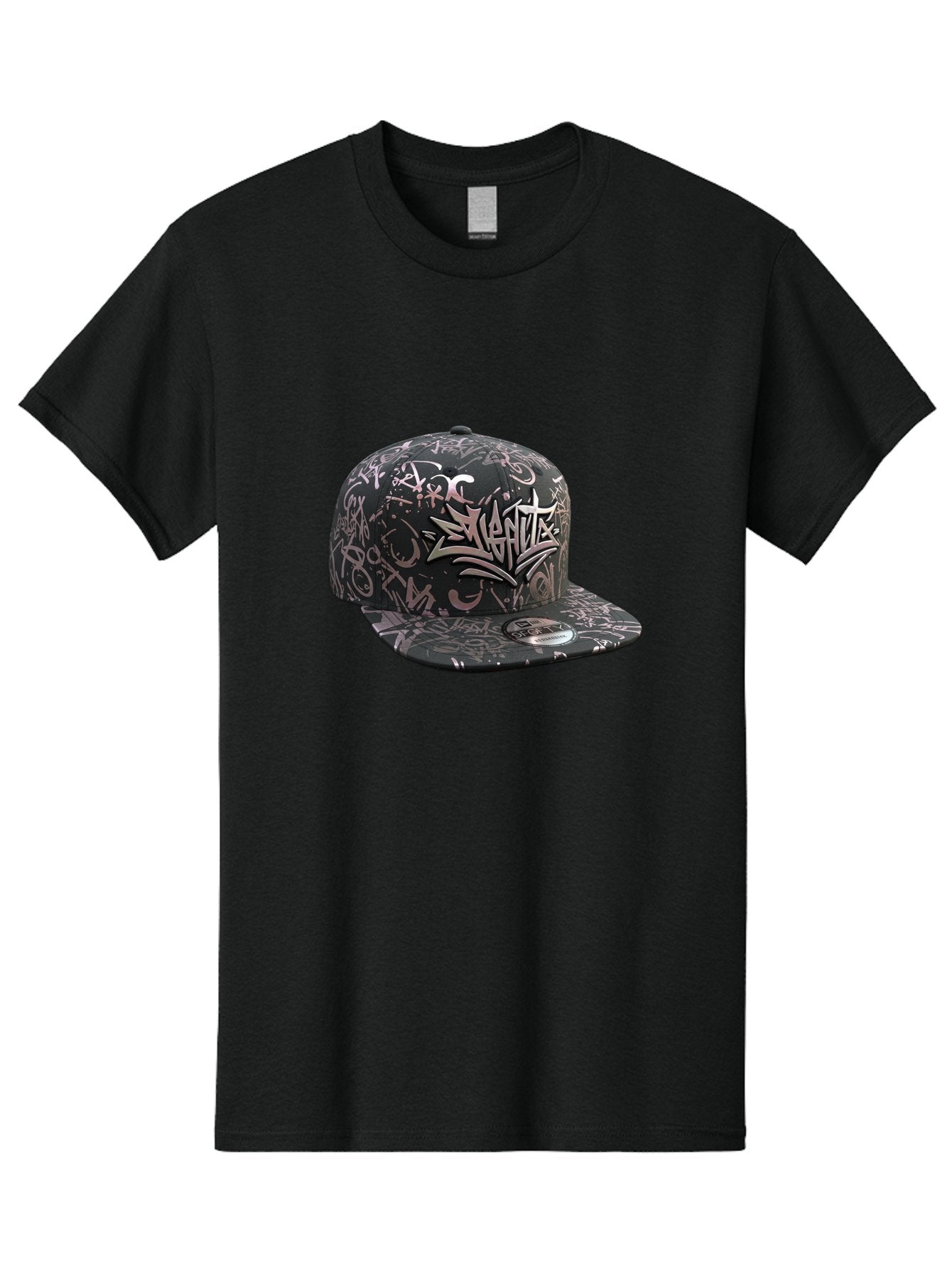 Slanted-Graffiti Men'S Graphic Tee, 100% Cotton, Comfortable Casual Summer Wear, Machine Washable, Black Baseball Cap, Graffiti Design, Streetwear Fashion, Urban Style, Snaghtz Logo, Casual Wear, Trendy Accessories, 47 Brand Label Bad628 10
