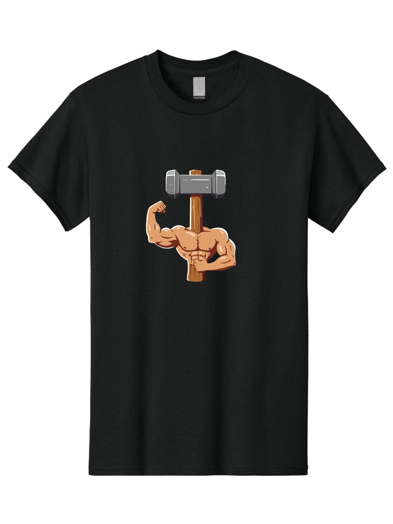 Sledge-Hammer-Arm Men'S Graphic Tee, 100% Cotton, Comfortable Casual Summer Wear, Machine Washable, Strong Arm, Flexed Bicep, Muscular Physique, Sledgehammer, Power Symbol, Strength Training, Fitness, Cartoon Illustration, Bodybuilding Bad629