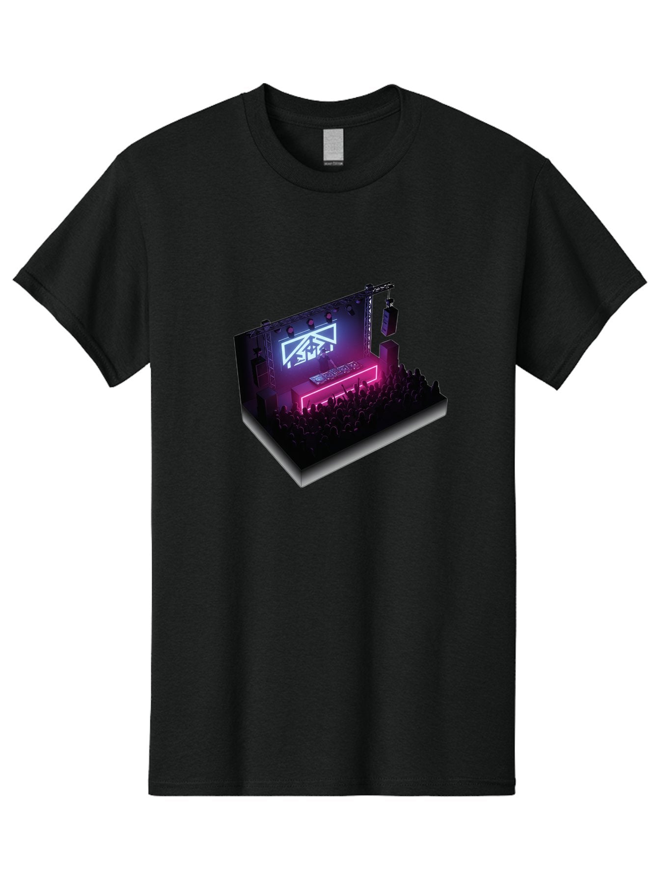 Smb-Stage Men'S Graphic Tee, 100% Cotton, Comfortable Casual Summer Wear, Machine Washable, Dj On Stage, Electronic Dance Music, 3D Graphic Design, Rave Party, Nightclub Atmosphere, Neon Lights, Futuristic Feel, Crowd Dancing, Concert Setup, Bad630 13