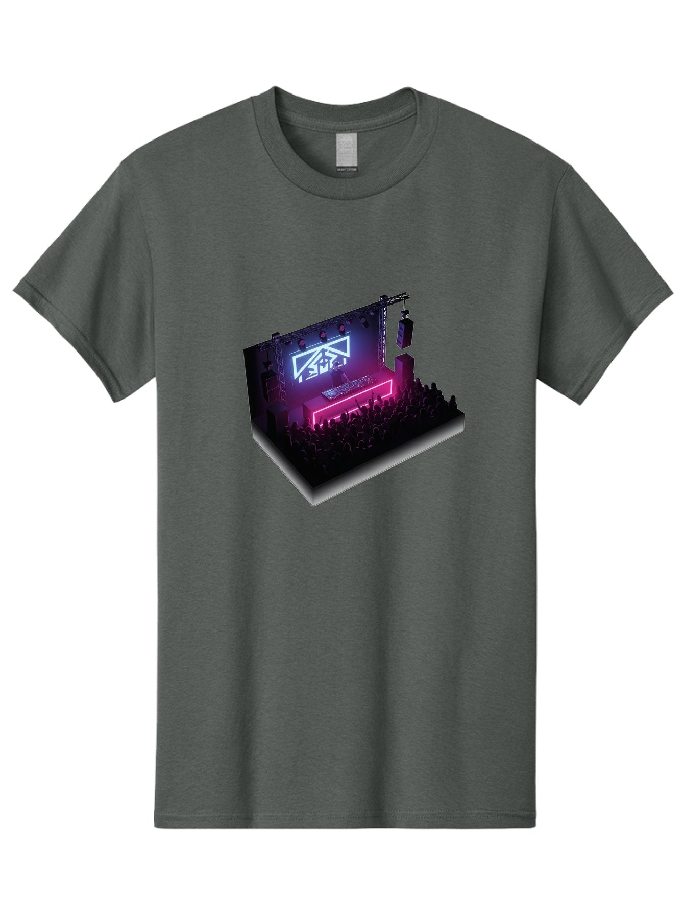 Smb-Stage Men'S Graphic Tee, 100% Cotton, Comfortable Casual Summer Wear, Machine Washable, Dj On Stage, Electronic Dance Music, 3D Graphic Design, Rave Party, Nightclub Atmosphere, Neon Lights, Futuristic Feel, Crowd Dancing, Concert Setup, Bad630 15