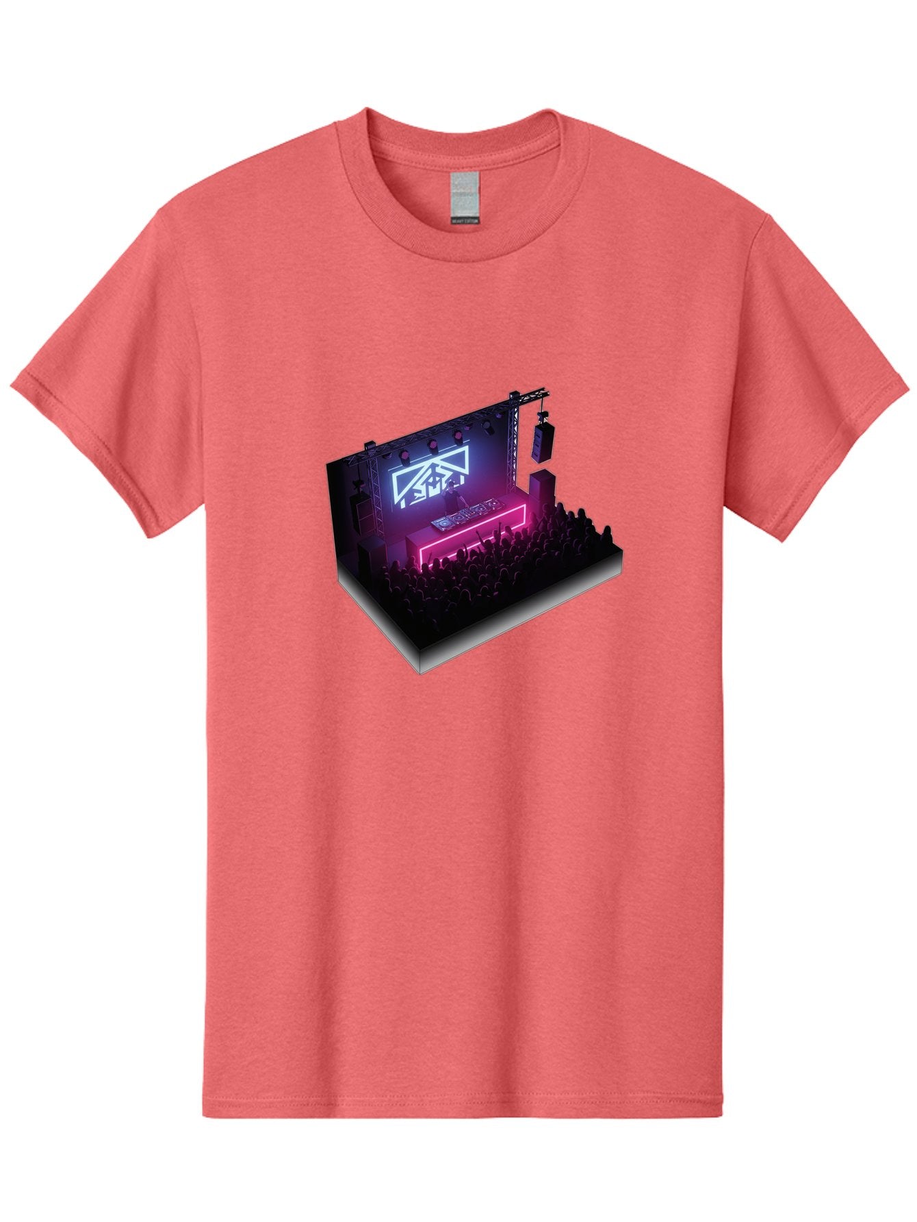 Smb-Stage Men'S Graphic Tee, 100% Cotton, Comfortable Casual Summer Wear, Machine Washable, Dj On Stage, Electronic Dance Music, 3D Graphic Design, Rave Party, Nightclub Atmosphere, Neon Lights, Futuristic Feel, Crowd Dancing, Concert Setup, Bad630 4