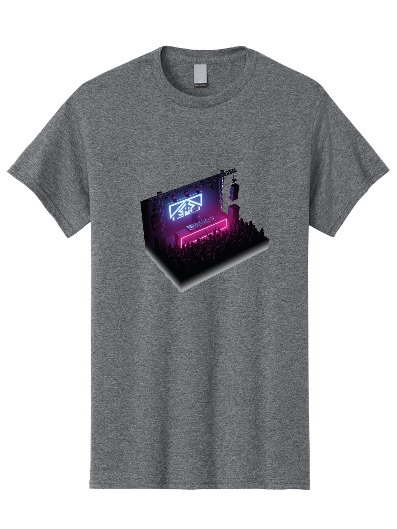Smb-Stage Men'S Graphic Tee, 100% Cotton, Comfortable Casual Summer Wear, Machine Washable, Dj On Stage, Electronic Dance Music, 3D Graphic Design, Rave Party, Nightclub Atmosphere, Neon Lights, Futuristic Feel, Crowd Dancing, Concert Setup, Bad630 14