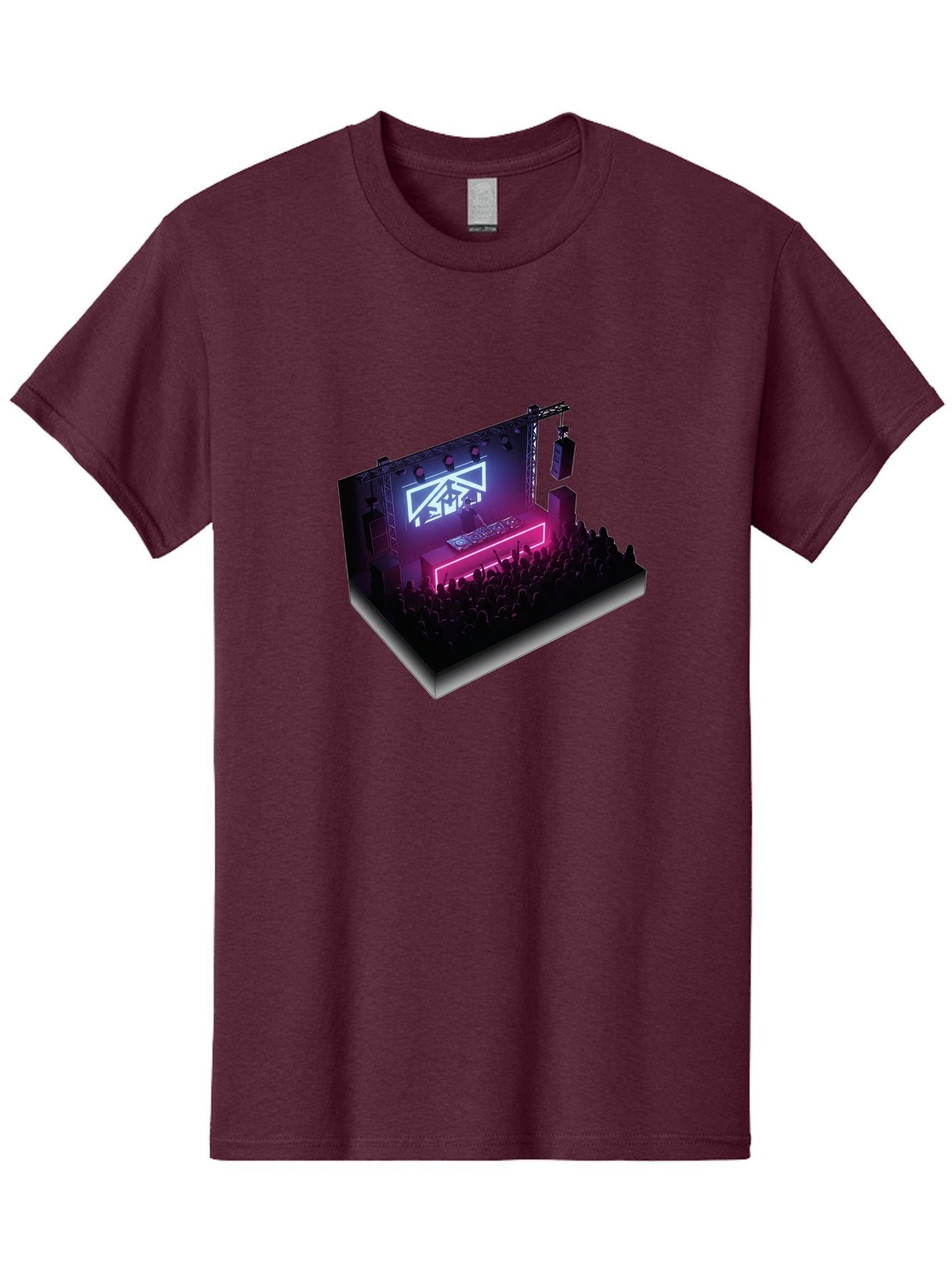 Smb-Stage Men'S Graphic Tee, 100% Cotton, Comfortable Casual Summer Wear, Machine Washable, Dj On Stage, Electronic Dance Music, 3D Graphic Design, Rave Party, Nightclub Atmosphere, Neon Lights, Futuristic Feel, Crowd Dancing, Concert Setup, Bad630 11