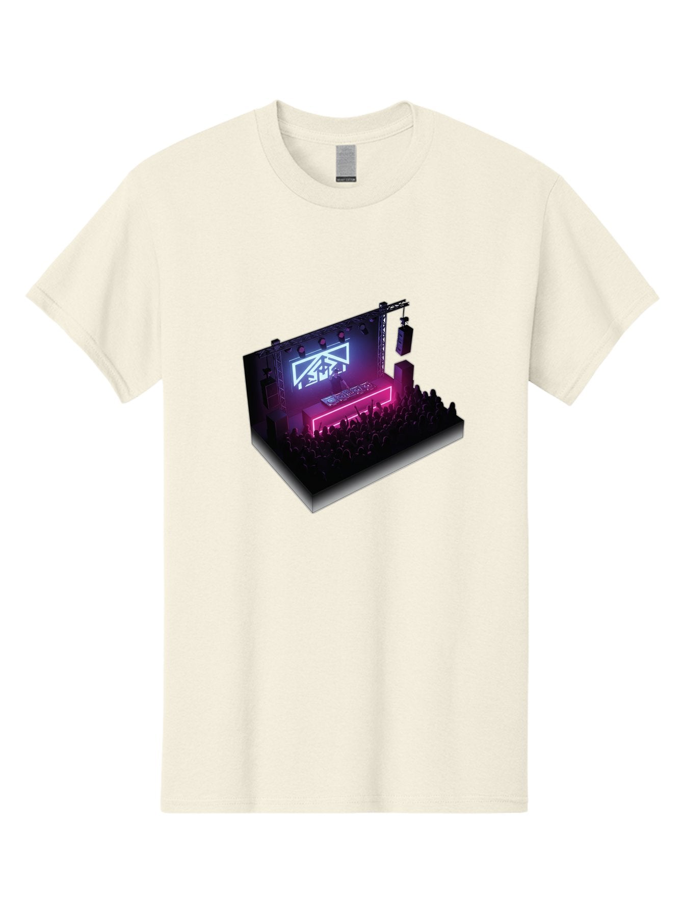 Smb-Stage Men'S Graphic Tee, 100% Cotton, Comfortable Casual Summer Wear, Machine Washable, Dj On Stage, Electronic Dance Music, 3D Graphic Design, Rave Party, Nightclub Atmosphere, Neon Lights, Futuristic Feel, Crowd Dancing, Concert Setup, Bad630 5