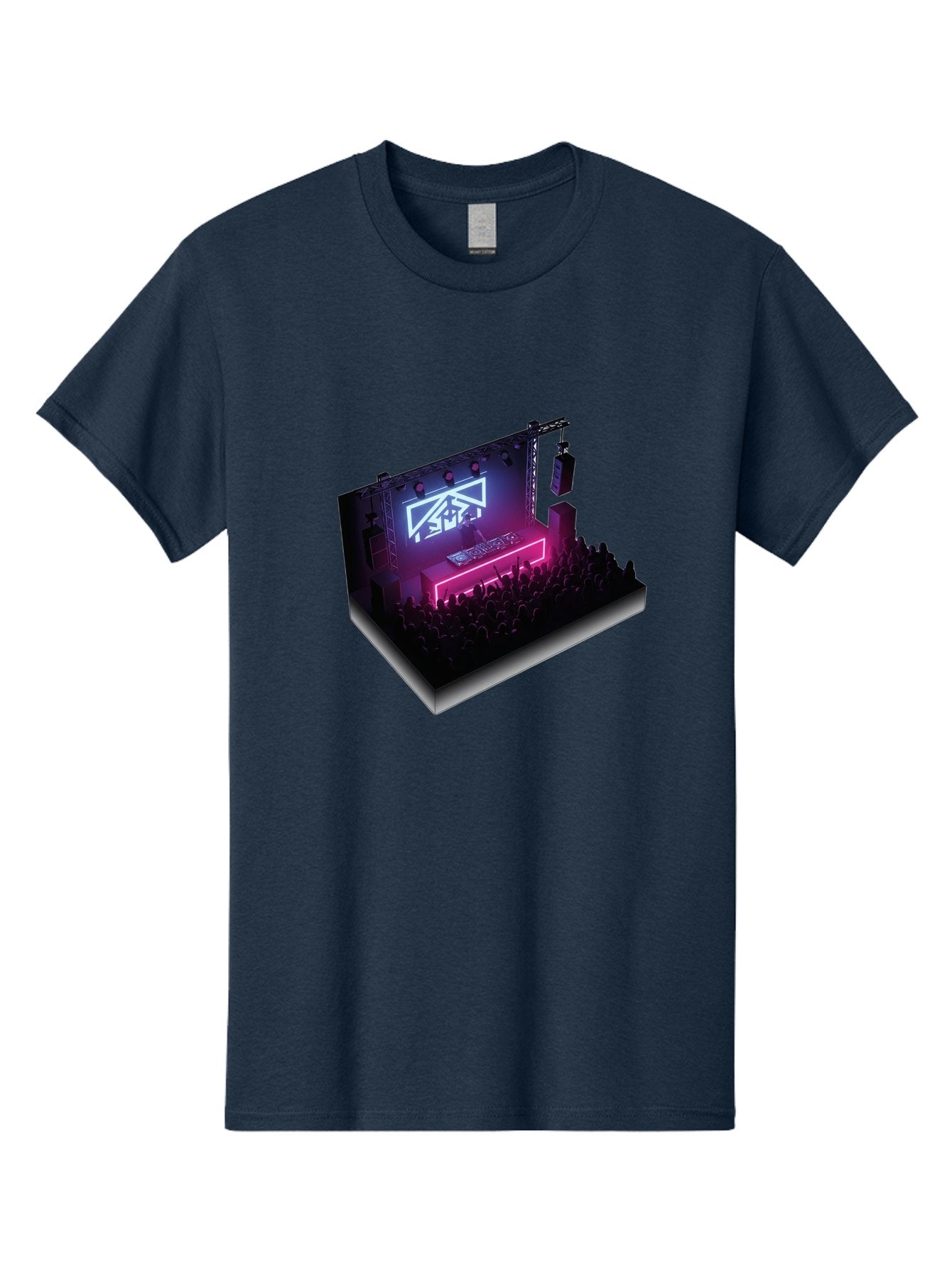 Smb-Stage Men'S Graphic Tee, 100% Cotton, Comfortable Casual Summer Wear, Machine Washable, Dj On Stage, Electronic Dance Music, 3D Graphic Design, Rave Party, Nightclub Atmosphere, Neon Lights, Futuristic Feel, Crowd Dancing, Concert Setup, Bad630 10