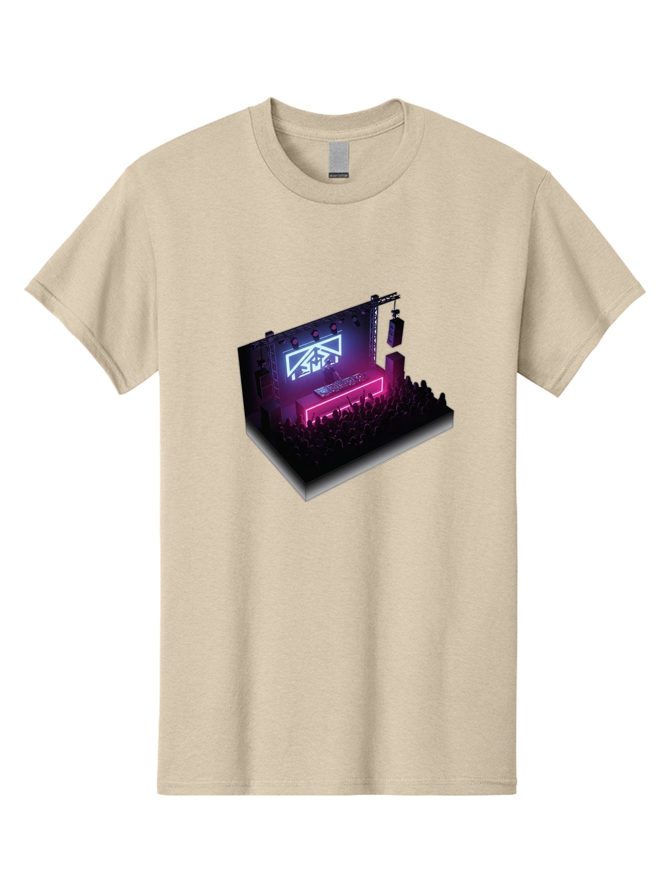 Smb-Stage Men'S Graphic Tee, 100% Cotton, Comfortable Casual Summer Wear, Machine Washable, Dj On Stage, Electronic Dance Music, 3D Graphic Design, Rave Party, Nightclub Atmosphere, Neon Lights, Futuristic Feel, Crowd Dancing, Concert Setup, Bad630