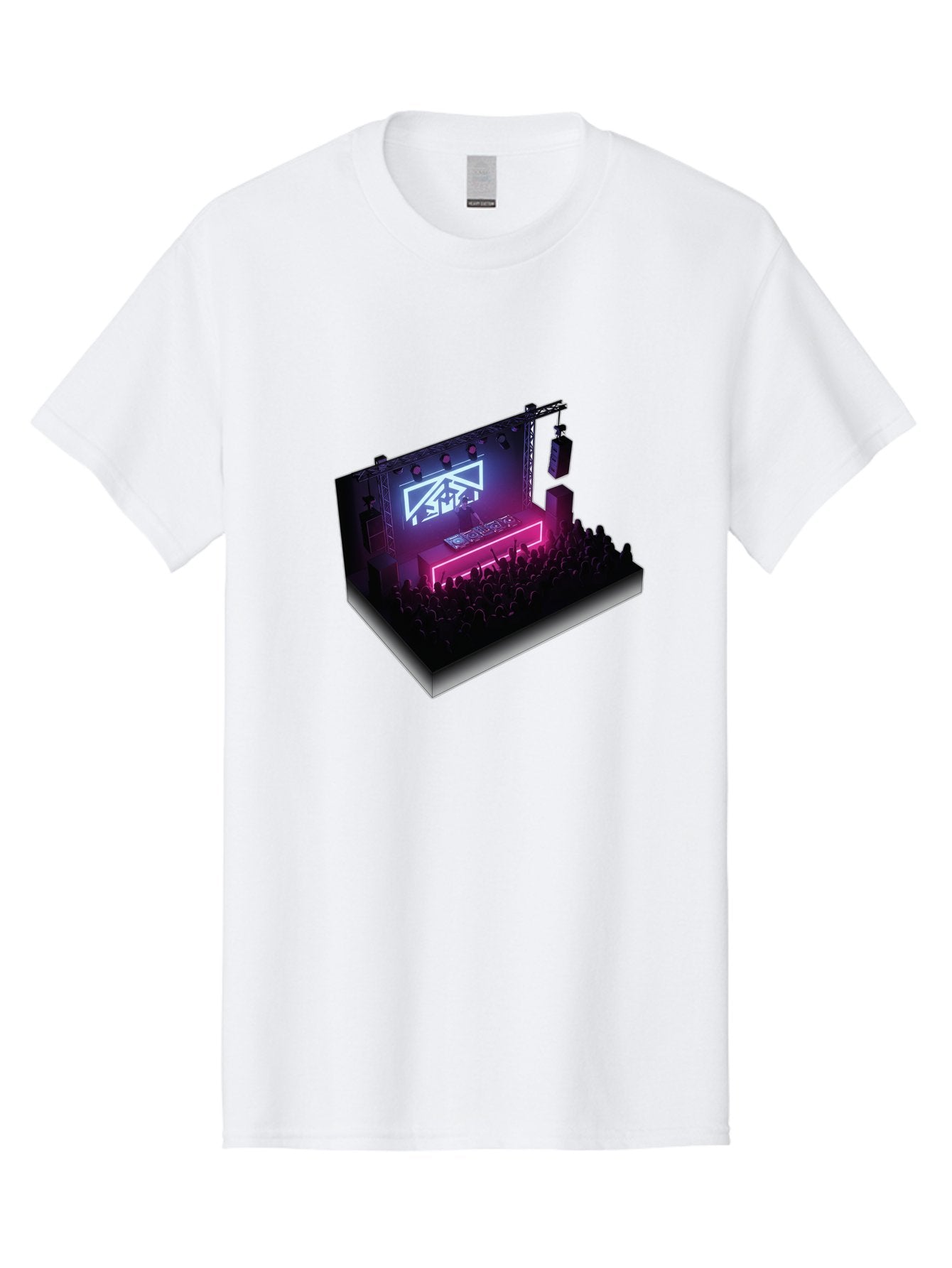 Smb-Stage Men'S Graphic Tee, 100% Cotton, Comfortable Casual Summer Wear, Machine Washable, Dj On Stage, Electronic Dance Music, 3D Graphic Design, Rave Party, Nightclub Atmosphere, Neon Lights, Futuristic Feel, Crowd Dancing, Concert Setup, Bad630 9
