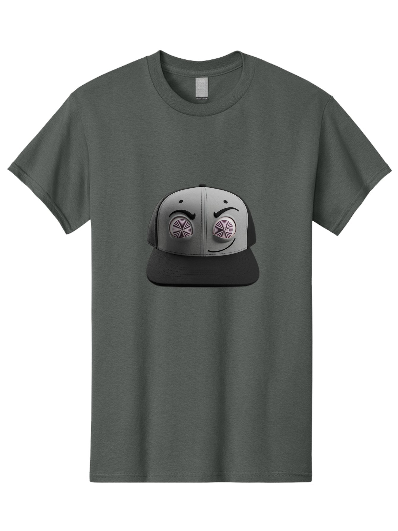 Smile-Baseball-Cap Men'S Graphic Tee, 100% Cotton, Comfortable Casual Summer Wear, Machine Washable, Baseball Cap, Face Design, Spiral Eyes, Smiling Face, Black And Grey, Unique Accessory, Fashion Statement, Streetwear Style Bad631 14