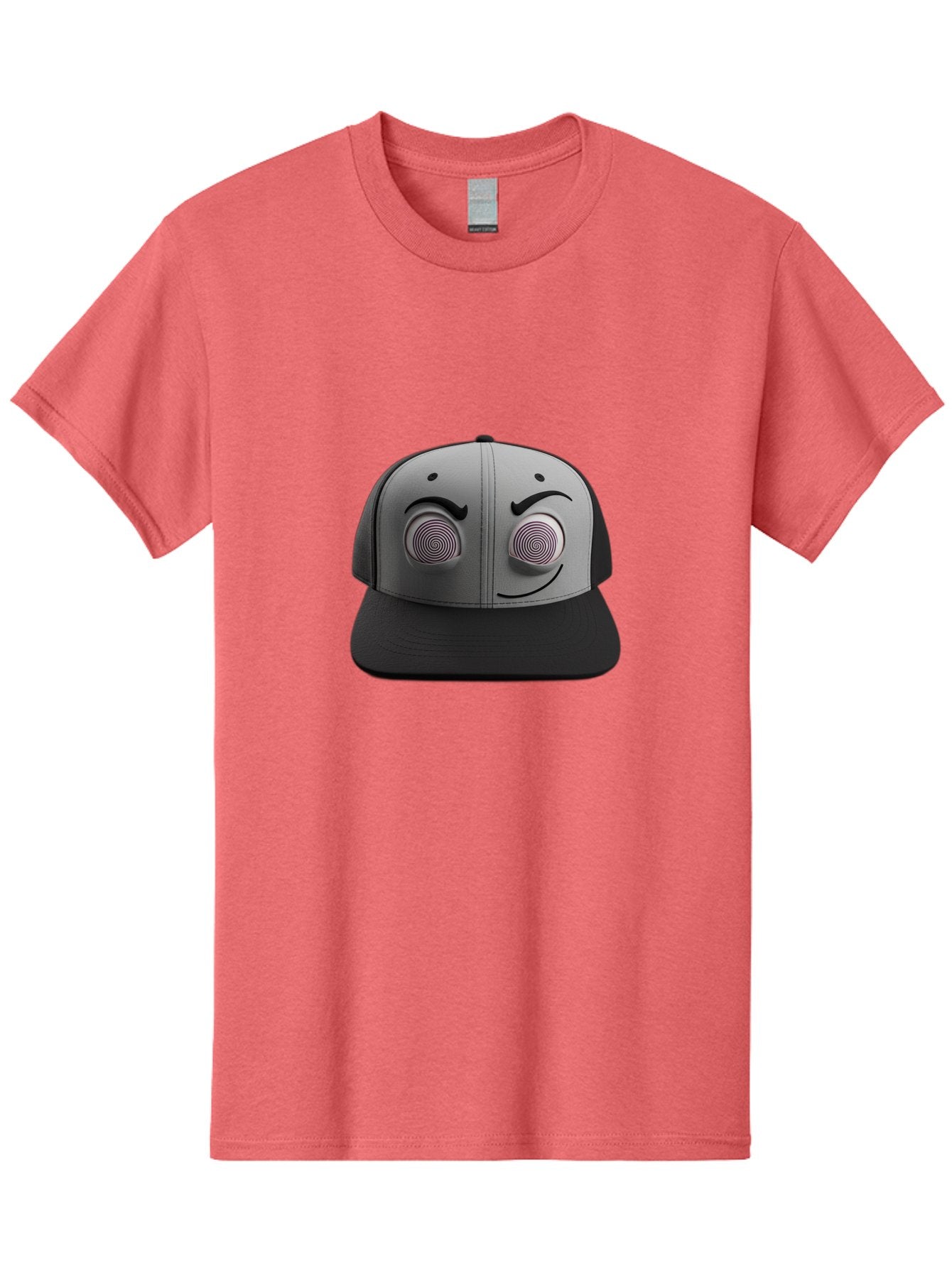 Smile-Baseball-Cap Men'S Graphic Tee, 100% Cotton, Comfortable Casual Summer Wear, Machine Washable, Baseball Cap, Face Design, Spiral Eyes, Smiling Face, Black And Grey, Unique Accessory, Fashion Statement, Streetwear Style Bad631