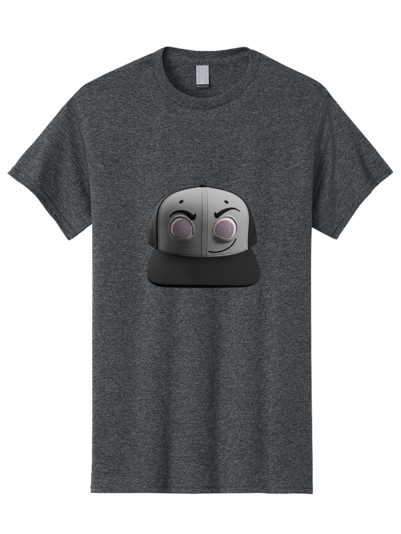 Smile-Baseball-Cap Men'S Graphic Tee, 100% Cotton, Comfortable Casual Summer Wear, Machine Washable, Baseball Cap, Face Design, Spiral Eyes, Smiling Face, Black And Grey, Unique Accessory, Fashion Statement, Streetwear Style Bad631 3