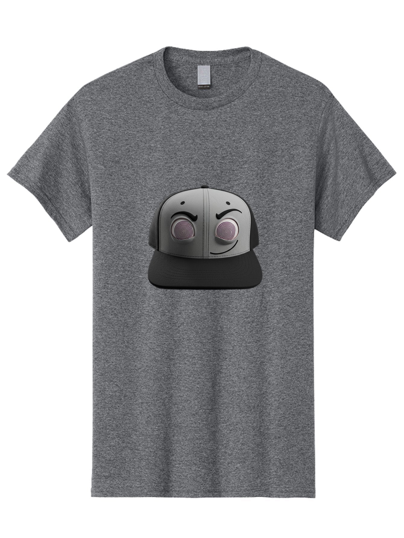 Smile-Baseball-Cap Men'S Graphic Tee, 100% Cotton, Comfortable Casual Summer Wear, Machine Washable, Baseball Cap, Face Design, Spiral Eyes, Smiling Face, Black And Grey, Unique Accessory, Fashion Statement, Streetwear Style Bad631 7