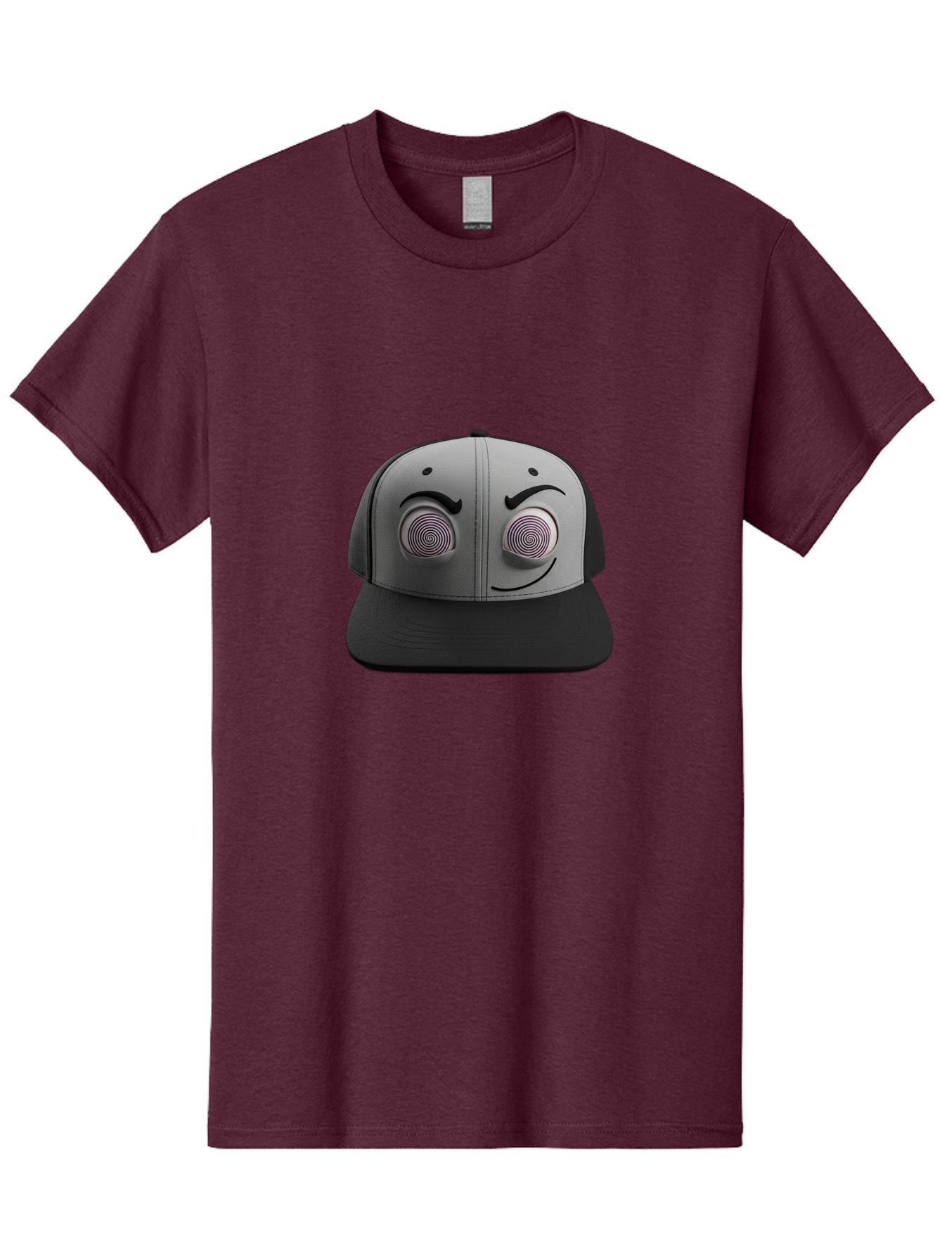 Smile-Baseball-Cap Men'S Graphic Tee, 100% Cotton, Comfortable Casual Summer Wear, Machine Washable, Baseball Cap, Face Design, Spiral Eyes, Smiling Face, Black And Grey, Unique Accessory, Fashion Statement, Streetwear Style Bad631 5