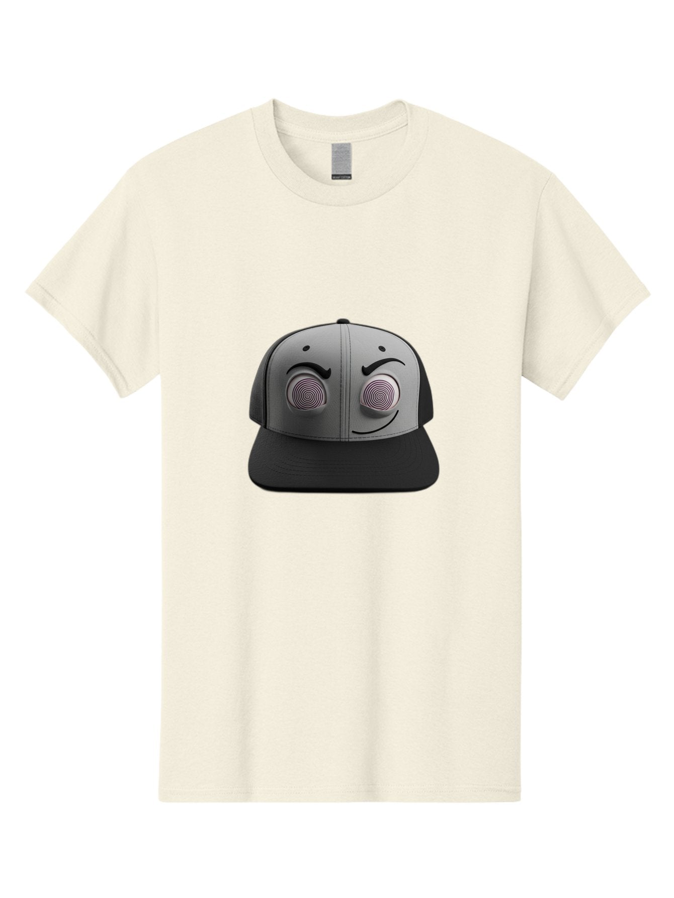 Smile-Baseball-Cap Men'S Graphic Tee, 100% Cotton, Comfortable Casual Summer Wear, Machine Washable, Baseball Cap, Face Design, Spiral Eyes, Smiling Face, Black And Grey, Unique Accessory, Fashion Statement, Streetwear Style Bad631 4