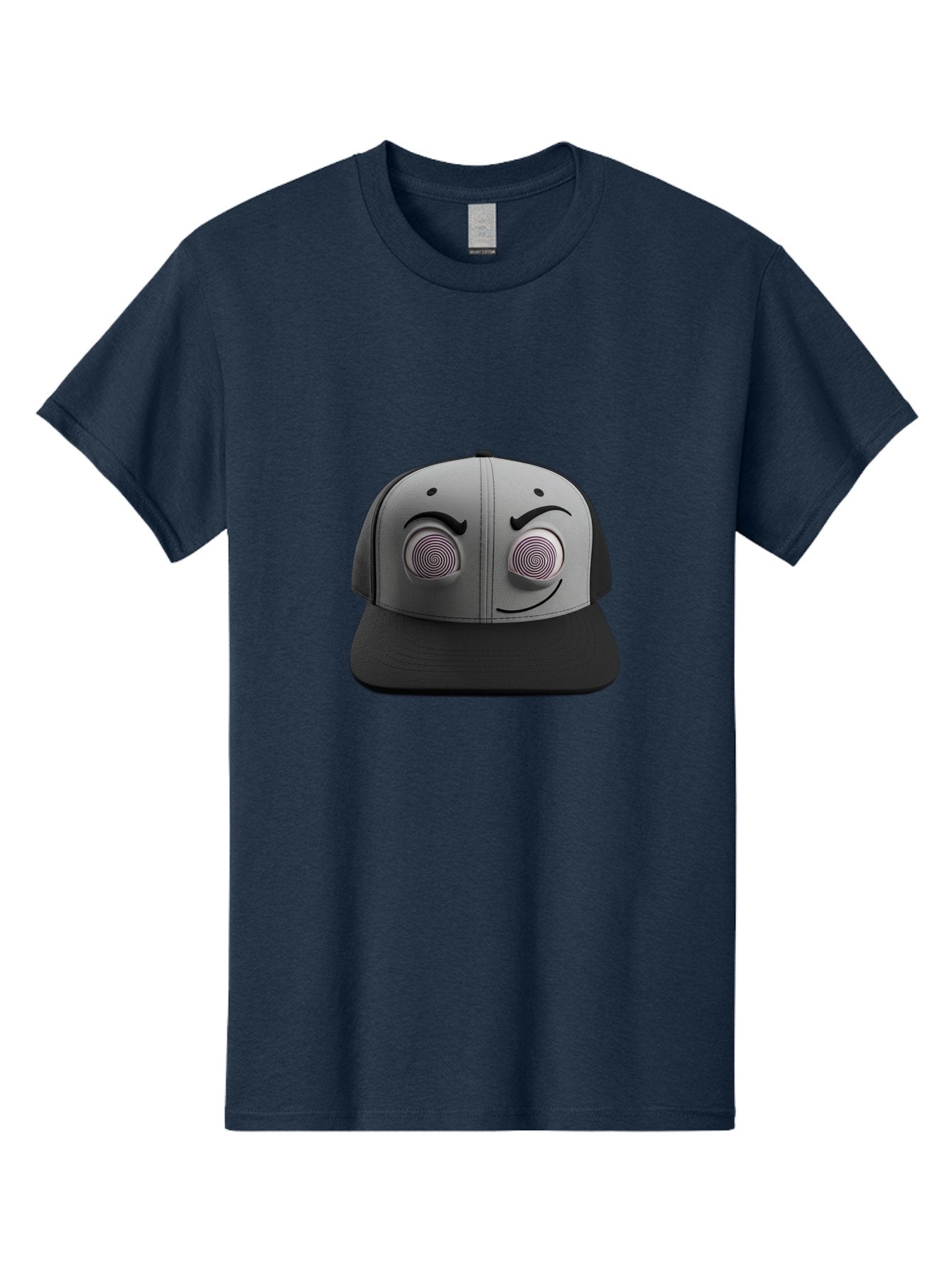 Smile-Baseball-Cap Men'S Graphic Tee, 100% Cotton, Comfortable Casual Summer Wear, Machine Washable, Baseball Cap, Face Design, Spiral Eyes, Smiling Face, Black And Grey, Unique Accessory, Fashion Statement, Streetwear Style Bad631 12