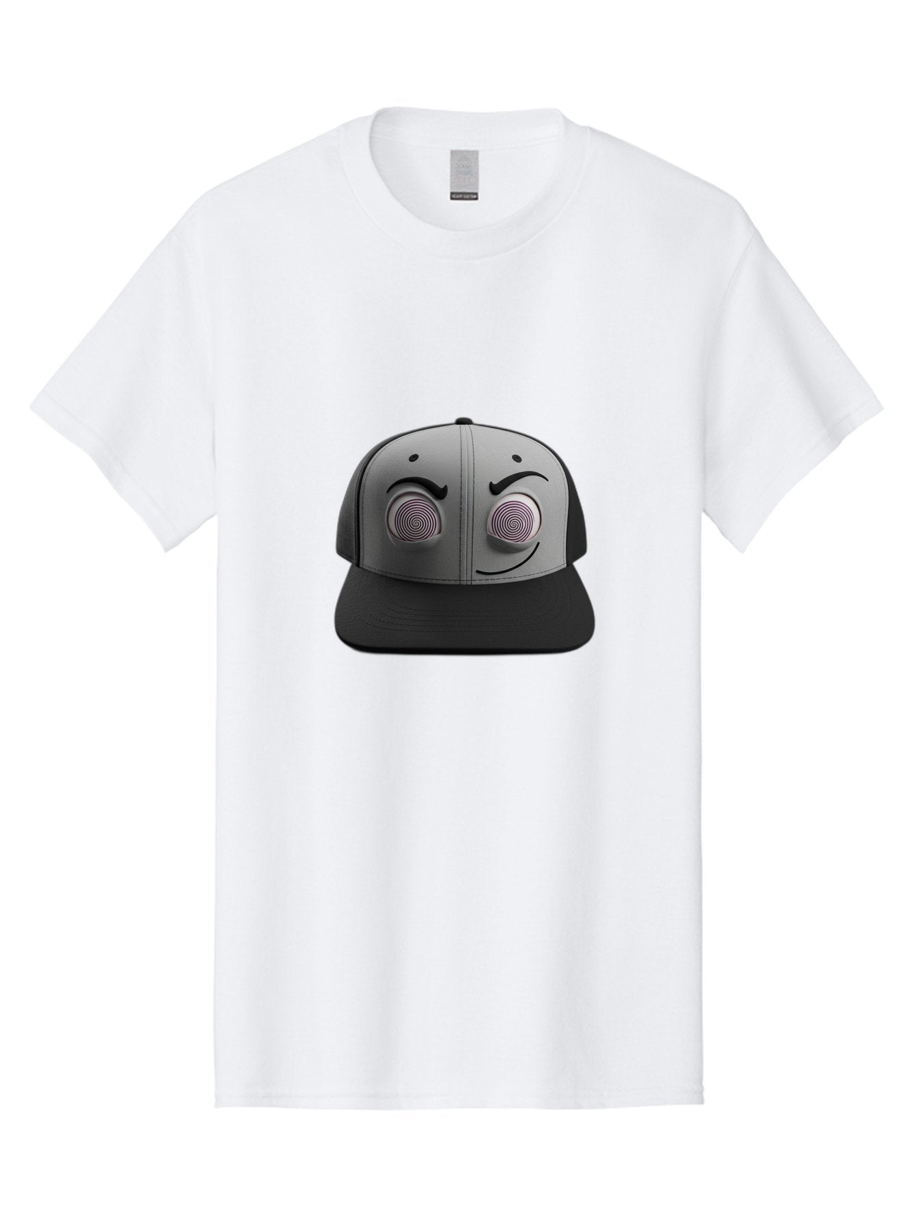 Smile-Baseball-Cap Men'S Graphic Tee, 100% Cotton, Comfortable Casual Summer Wear, Machine Washable, Baseball Cap, Face Design, Spiral Eyes, Smiling Face, Black And Grey, Unique Accessory, Fashion Statement, Streetwear Style Bad631 9