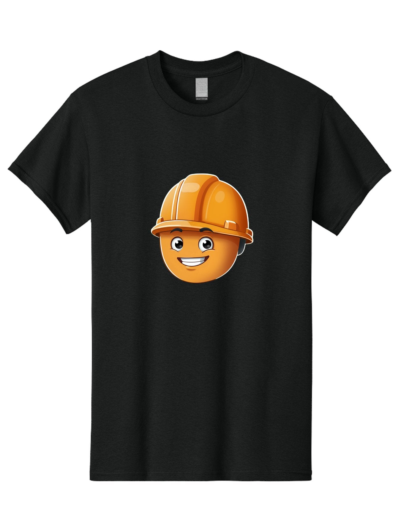 Smiley-Hardhat-Emoji Men'S Graphic Tee, 100% Cotton, Comfortable Casual Summer Wear, Machine Washable, Smiling Face, Hard Hat, Construction Worker, Cartoon Character, Safety Gear, Happy Expression, Orange Hardhat, 3D Illustration, Bad632 3