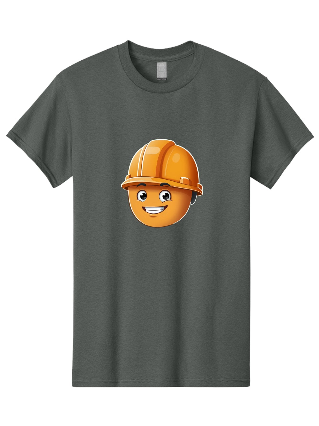 Smiley-Hardhat-Emoji Men'S Graphic Tee, 100% Cotton, Comfortable Casual Summer Wear, Machine Washable, Smiling Face, Hard Hat, Construction Worker, Cartoon Character, Safety Gear, Happy Expression, Orange Hardhat, 3D Illustration, Bad632 15