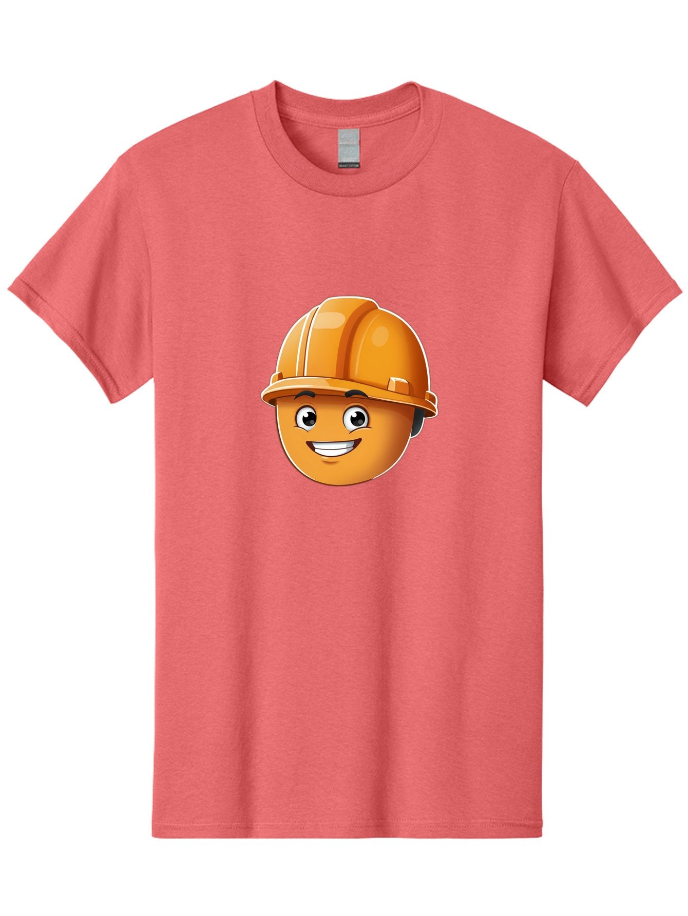 Smiley-Hardhat-Emoji Men'S Graphic Tee, 100% Cotton, Comfortable Casual Summer Wear, Machine Washable, Smiling Face, Hard Hat, Construction Worker, Cartoon Character, Safety Gear, Happy Expression, Orange Hardhat, 3D Illustration, Bad632