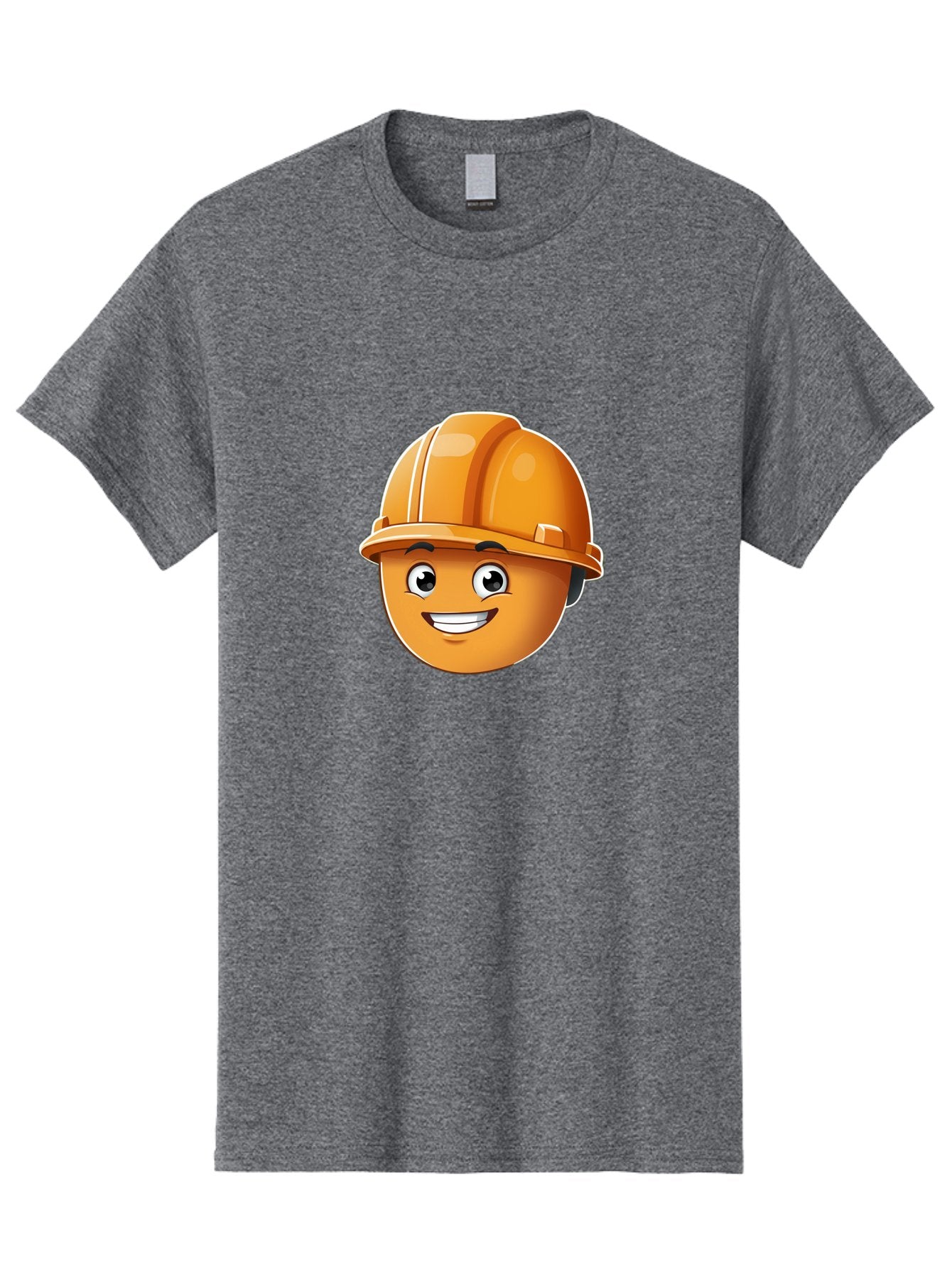 Smiley-Hardhat-Emoji Men'S Graphic Tee, 100% Cotton, Comfortable Casual Summer Wear, Machine Washable, Smiling Face, Hard Hat, Construction Worker, Cartoon Character, Safety Gear, Happy Expression, Orange Hardhat, 3D Illustration, Bad632 4