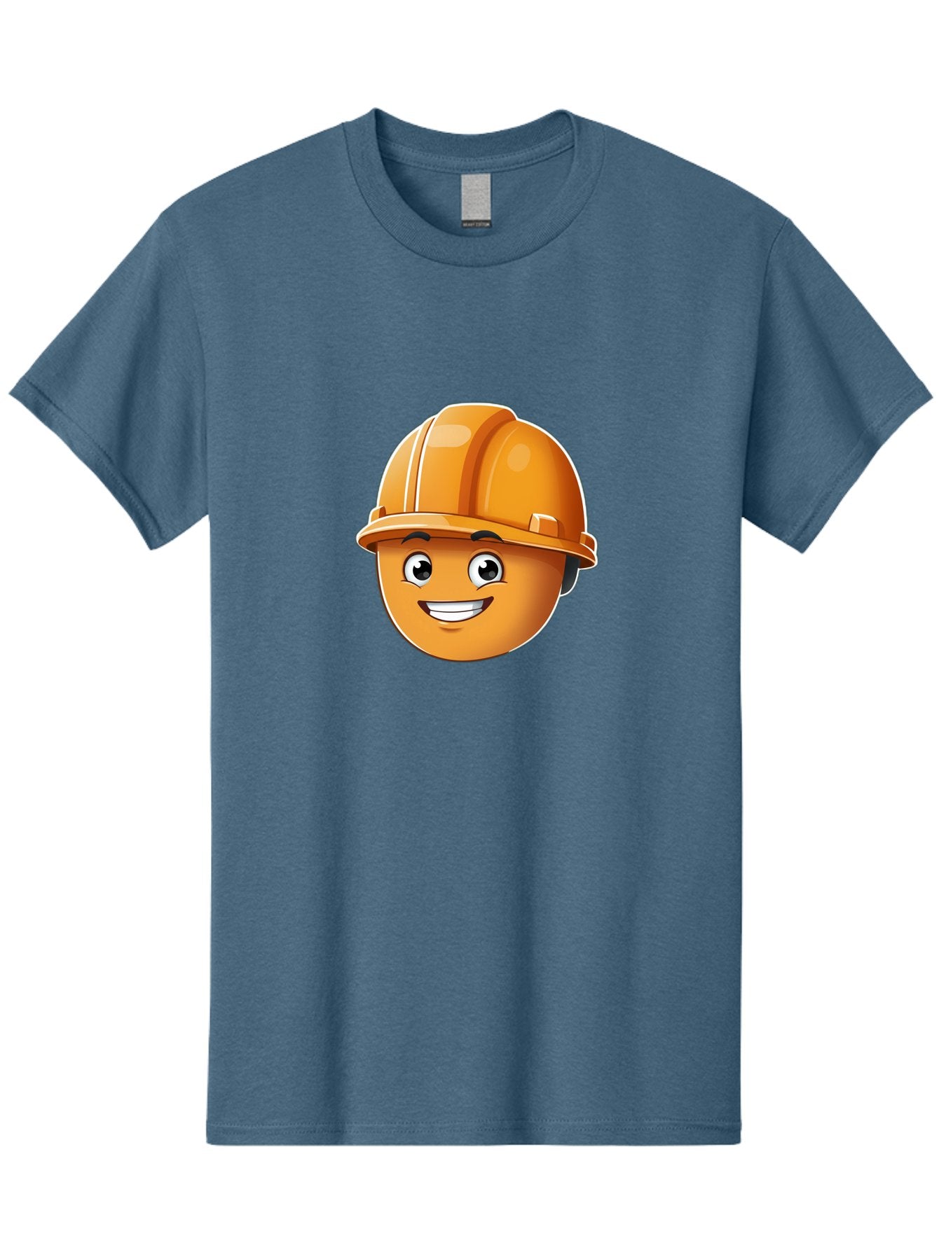 Smiley-Hardhat-Emoji Men'S Graphic Tee, 100% Cotton, Comfortable Casual Summer Wear, Machine Washable, Smiling Face, Hard Hat, Construction Worker, Cartoon Character, Safety Gear, Happy Expression, Orange Hardhat, 3D Illustration, Bad632 6