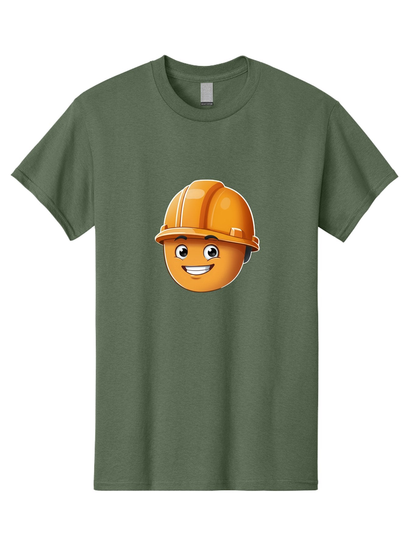 Smiley-Hardhat-Emoji Men'S Graphic Tee, 100% Cotton, Comfortable Casual Summer Wear, Machine Washable, Smiling Face, Hard Hat, Construction Worker, Cartoon Character, Safety Gear, Happy Expression, Orange Hardhat, 3D Illustration, Bad632 10