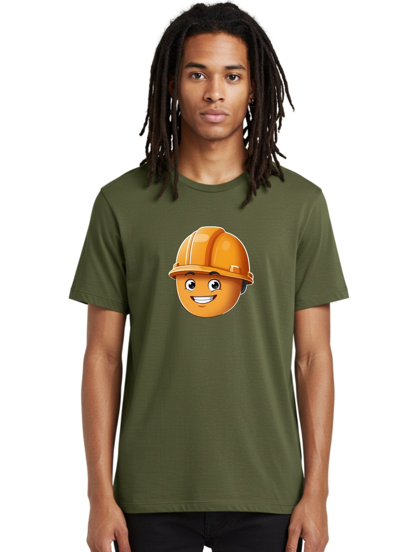 Smiley-Hardhat-Emoji Men'S Graphic Tee, 100% Cotton, Comfortable Casual Summer Wear, Machine Washable, Smiling Face, Hard Hat, Construction Worker, Cartoon Character, Safety Gear, Happy Expression, Orange Hardhat, 3D Illustration, Bad632 17