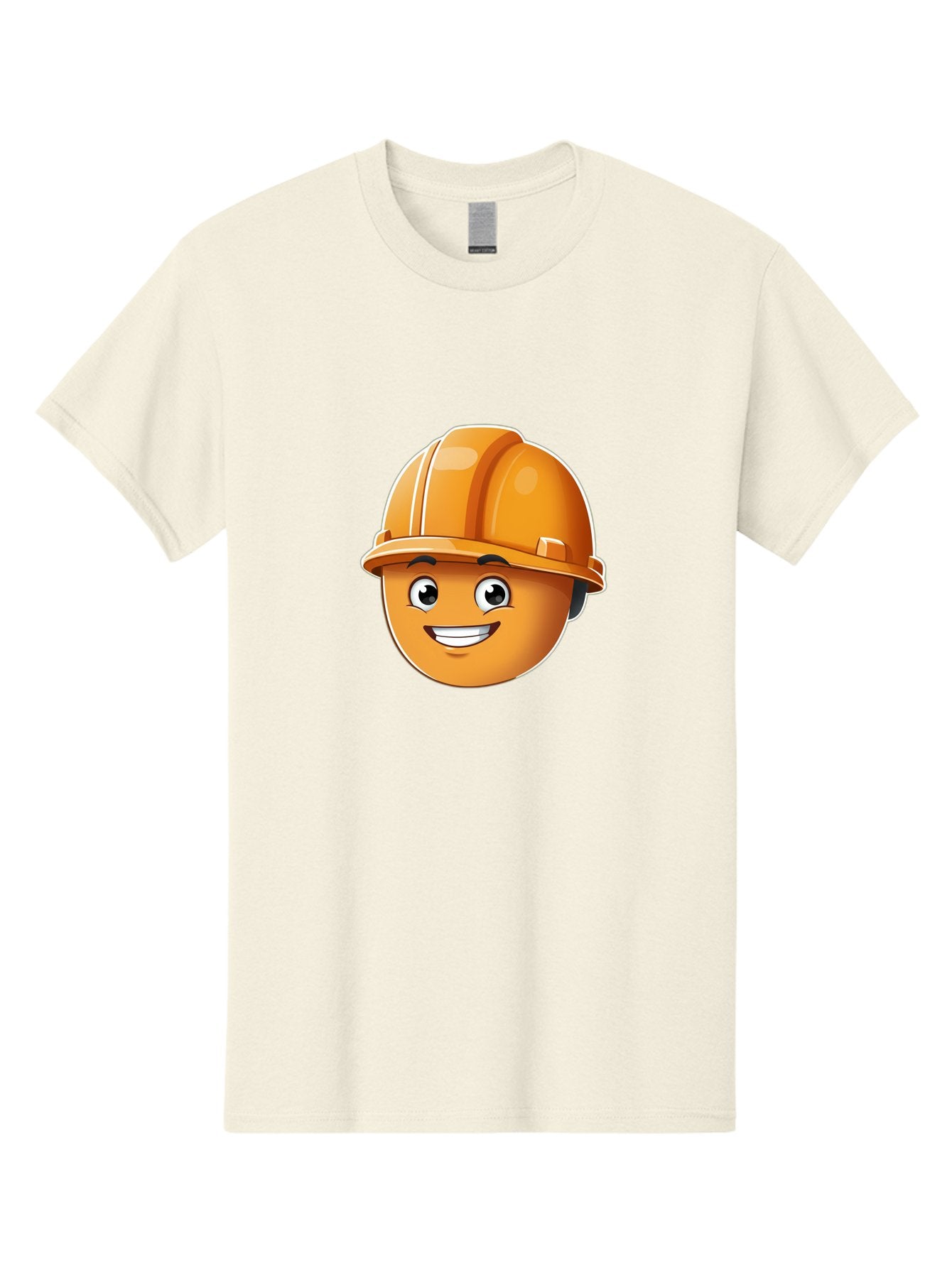 Smiley-Hardhat-Emoji Men'S Graphic Tee, 100% Cotton, Comfortable Casual Summer Wear, Machine Washable, Smiling Face, Hard Hat, Construction Worker, Cartoon Character, Safety Gear, Happy Expression, Orange Hardhat, 3D Illustration, Bad632 12