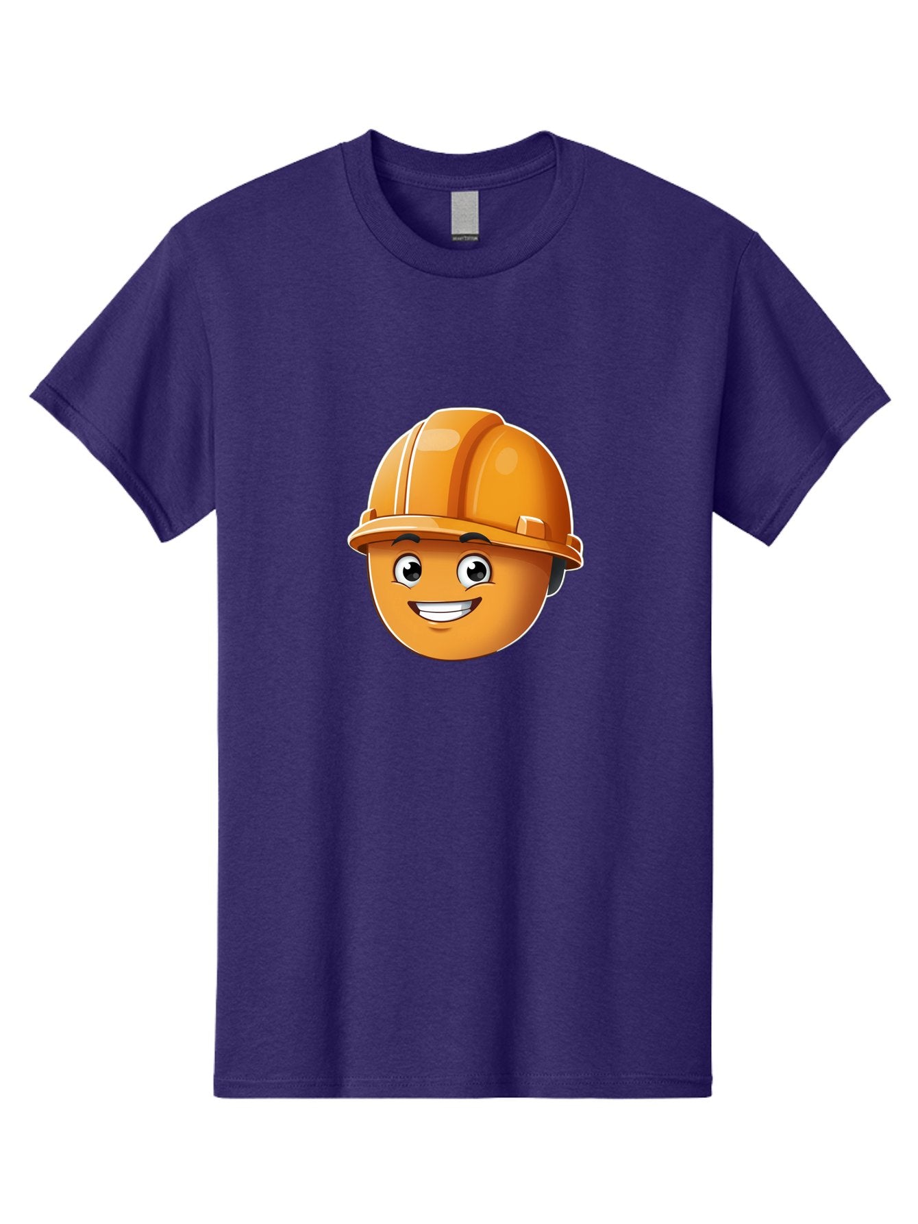 Smiley-Hardhat-Emoji Men'S Graphic Tee, 100% Cotton, Comfortable Casual Summer Wear, Machine Washable, Smiling Face, Hard Hat, Construction Worker, Cartoon Character, Safety Gear, Happy Expression, Orange Hardhat, 3D Illustration, Bad632 8