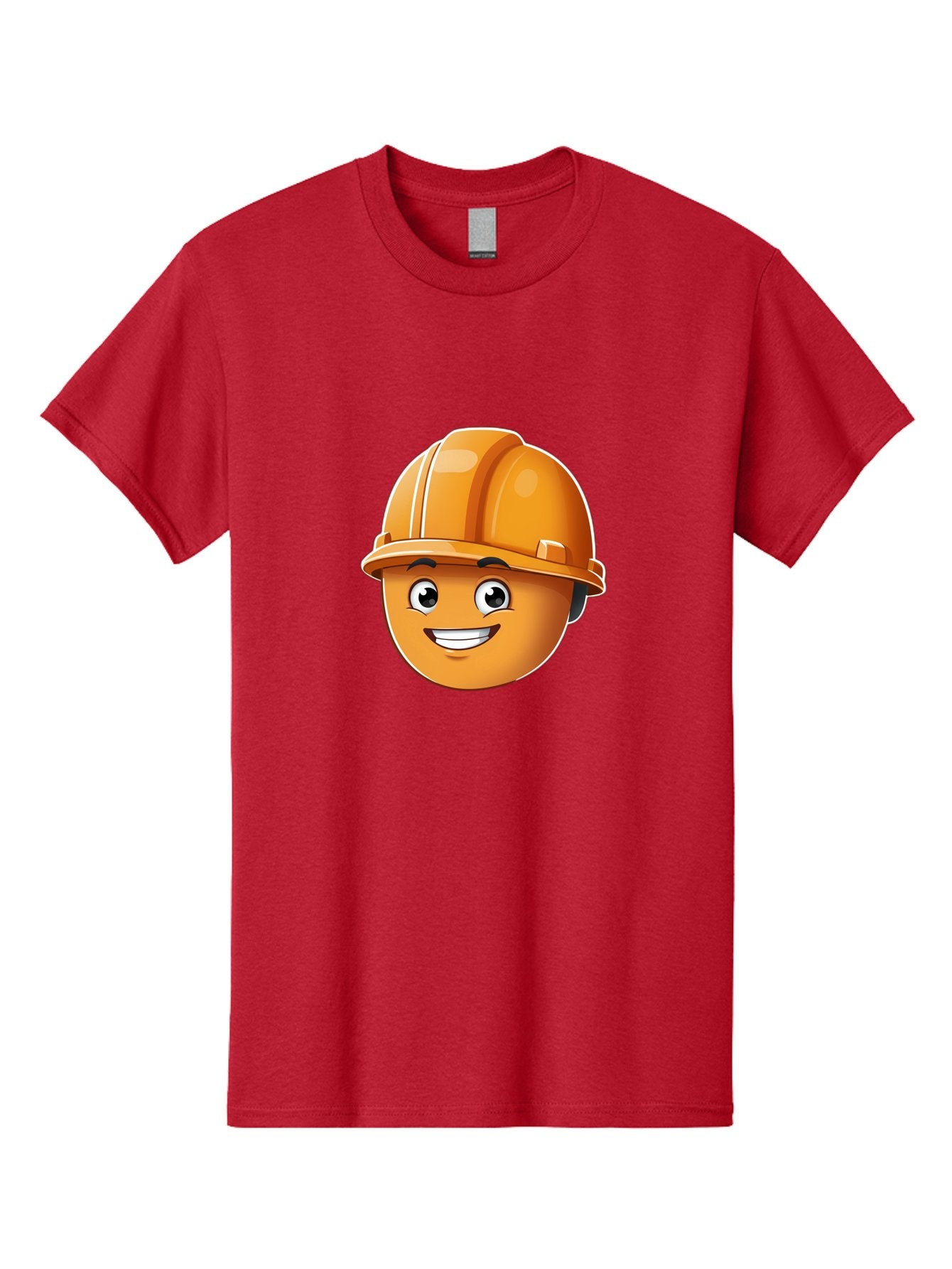 Smiley-Hardhat-Emoji Men'S Graphic Tee, 100% Cotton, Comfortable Casual Summer Wear, Machine Washable, Smiling Face, Hard Hat, Construction Worker, Cartoon Character, Safety Gear, Happy Expression, Orange Hardhat, 3D Illustration, Bad632 5