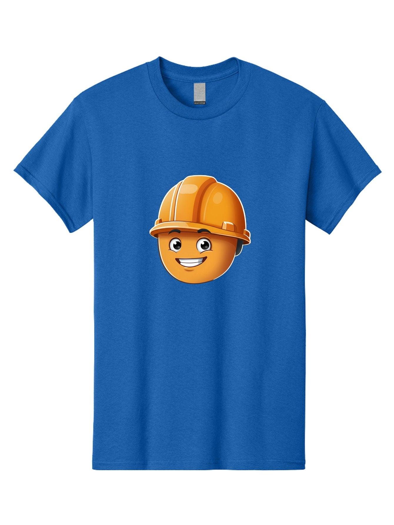 Smiley-Hardhat-Emoji Men'S Graphic Tee, 100% Cotton, Comfortable Casual Summer Wear, Machine Washable, Smiling Face, Hard Hat, Construction Worker, Cartoon Character, Safety Gear, Happy Expression, Orange Hardhat, 3D Illustration, Bad632 13