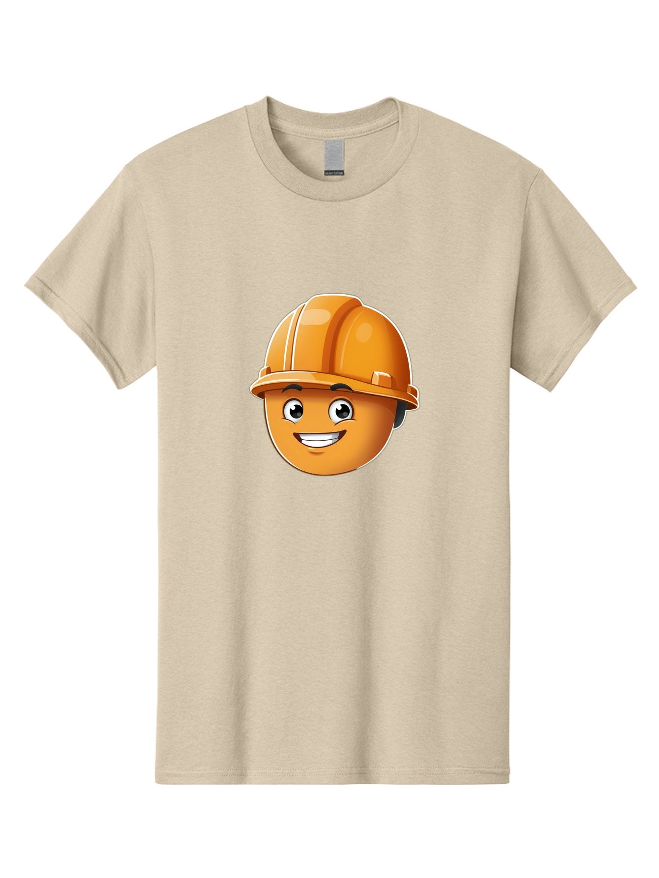 Smiley-Hardhat-Emoji Men'S Graphic Tee, 100% Cotton, Comfortable Casual Summer Wear, Machine Washable, Smiling Face, Hard Hat, Construction Worker, Cartoon Character, Safety Gear, Happy Expression, Orange Hardhat, 3D Illustration, Bad632 9