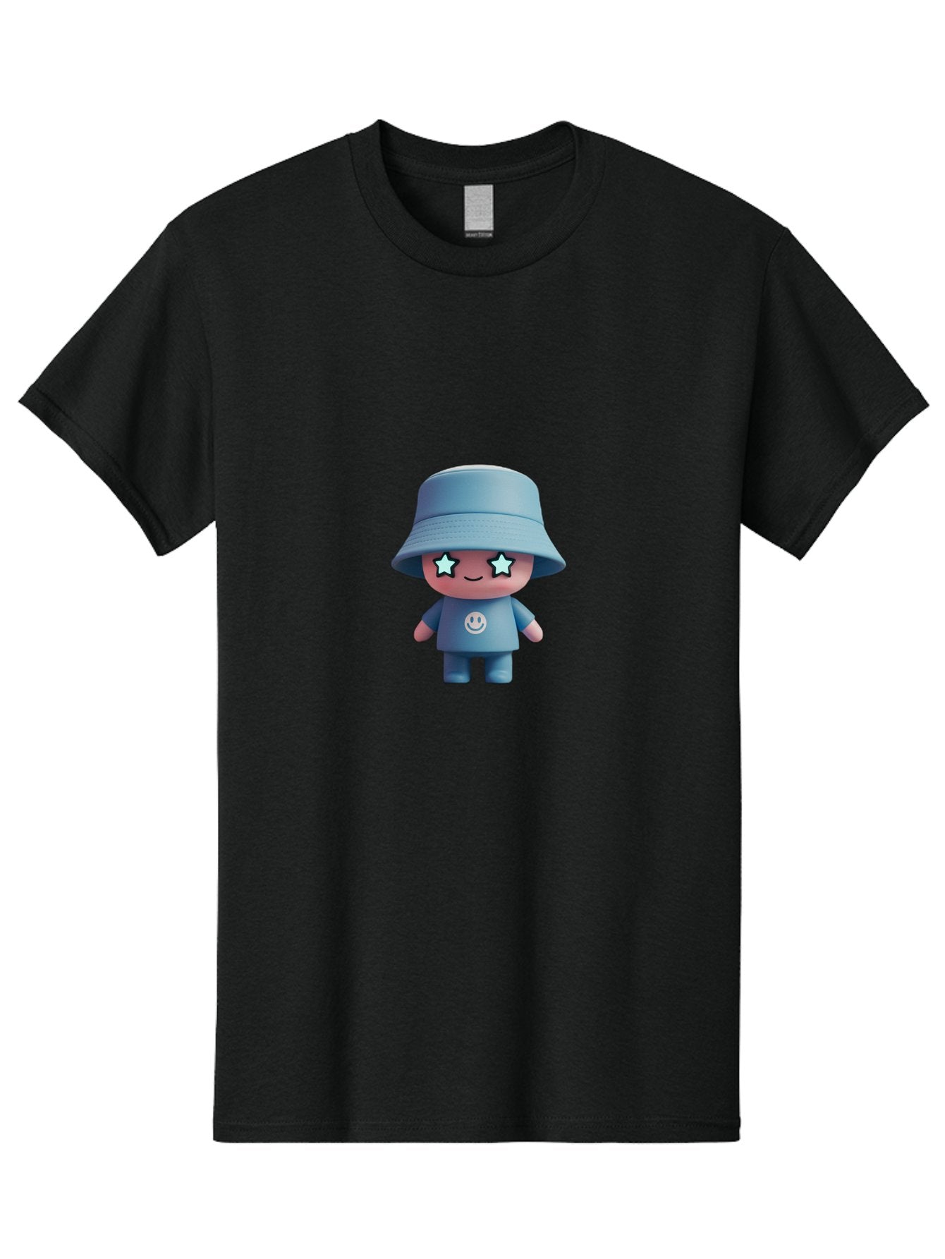 Smiley-Star-Eyes-Doll Men'S Graphic Tee, 100% Cotton, Comfortable Casual Summer Wear, Machine Washable, Kawaii Toy, Cartoon Character, Smiley Face, Bucket Hat, Blue Outfit, Star Eyes, Cute Doll, Figurine, Playful Design, Fun Toy, Smiling Face Bad633 5