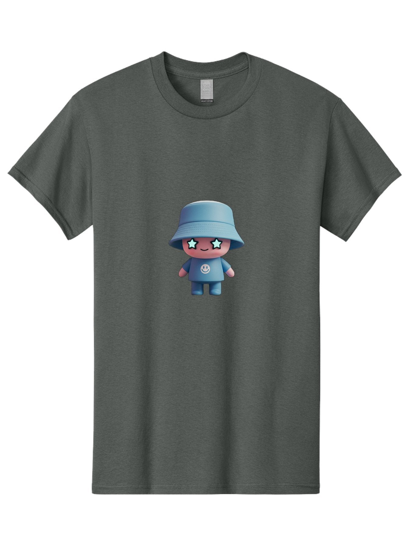 Smiley-Star-Eyes-Doll Men'S Graphic Tee, 100% Cotton, Comfortable Casual Summer Wear, Machine Washable, Kawaii Toy, Cartoon Character, Smiley Face, Bucket Hat, Blue Outfit, Star Eyes, Cute Doll, Figurine, Playful Design, Fun Toy, Smiling Face Bad633 15